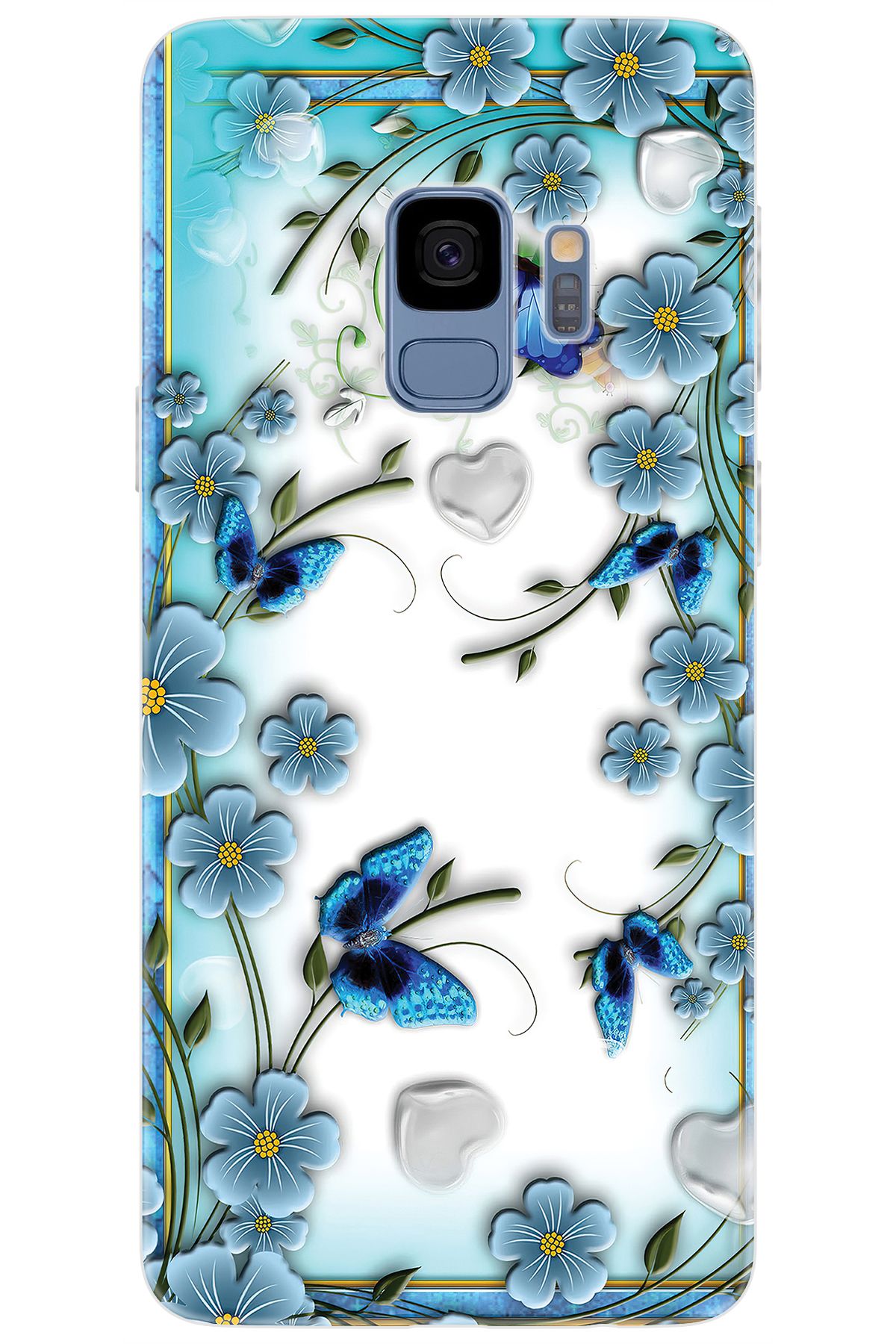 Ceppare Samsung Galaxy S9 (SM-G960F) Uyumlu Kılıf Desenli Silikon Çiçek ve Kelebekler STK:547 CP-TwCRPsM