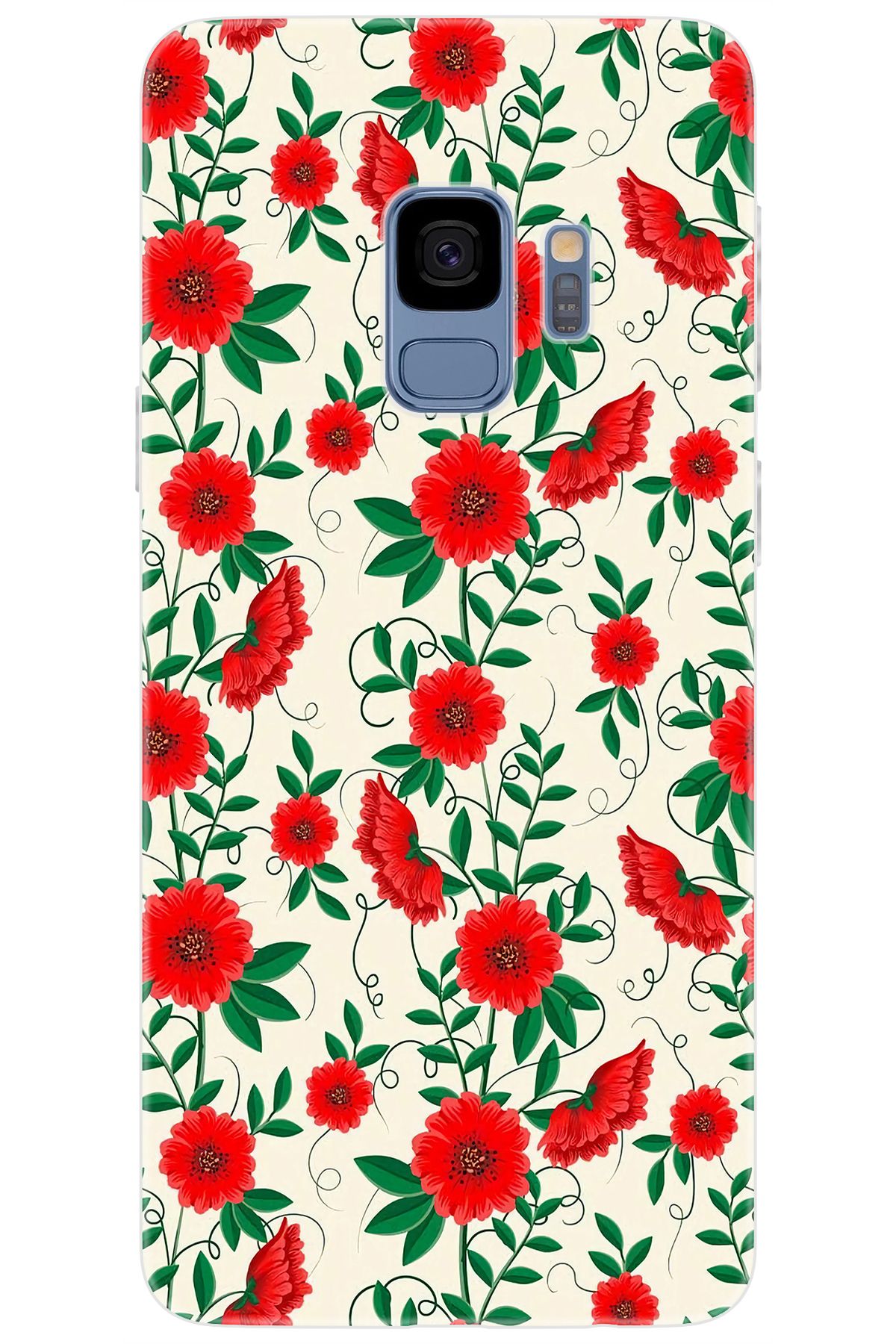 Ceppare Samsung Galaxy S9 (SM-G960F) Uyumlu Kılıf Desen Baskılı Silikon Kırmızı Çiçekler STK:717 CP-S5InPtg