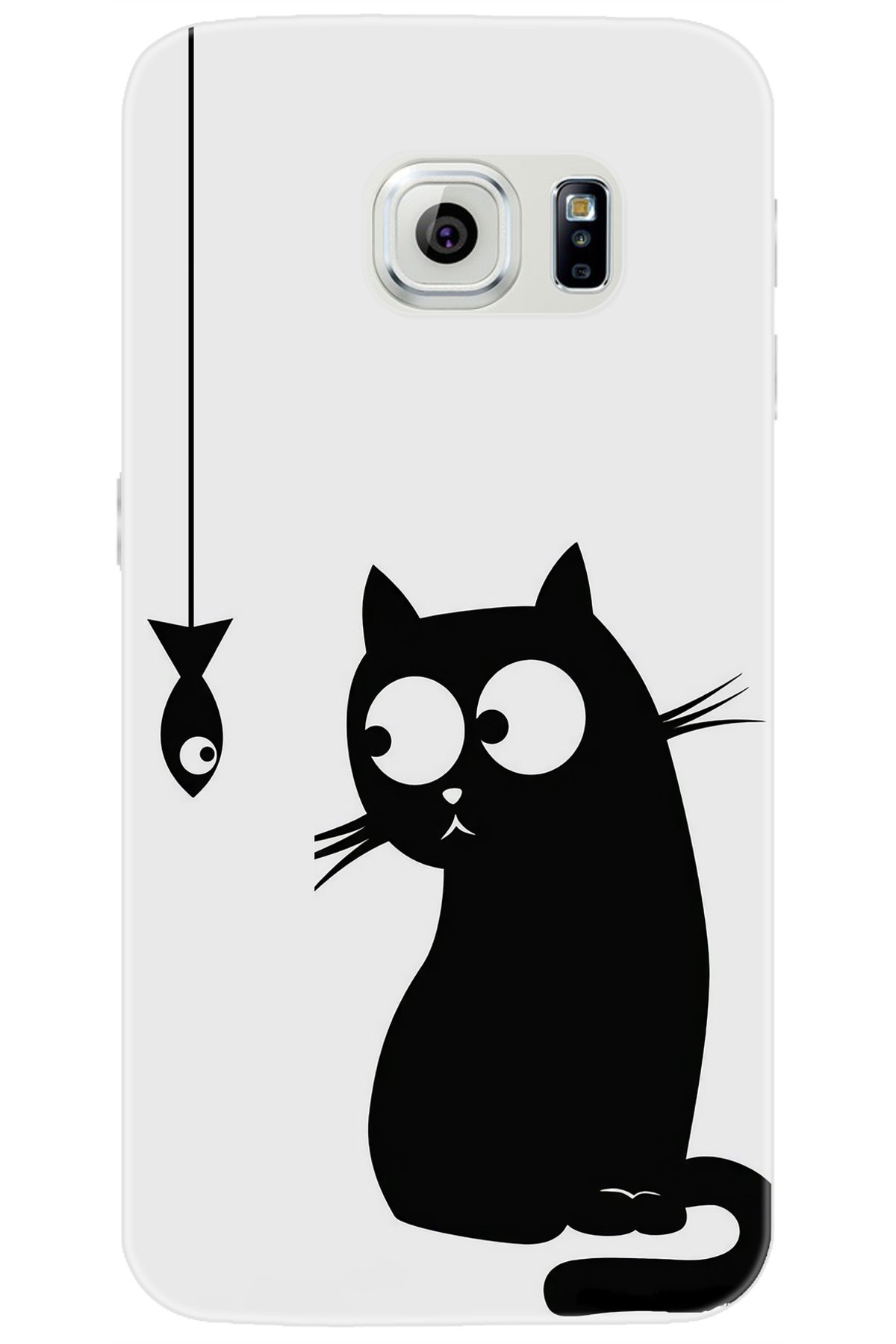Ceppare Samsung Galaxy S6 (SM-G920F) Uyumlu Kılıf Desen Baskılı Silikon Balık ve Kedi STK:747 CP-oimkUFs