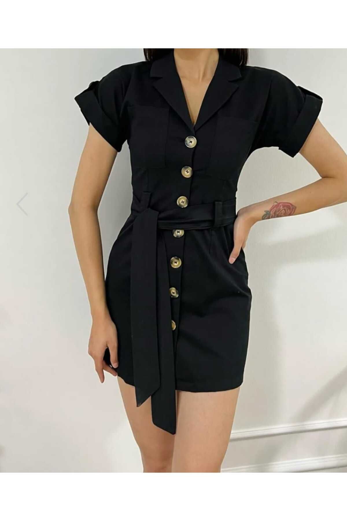 shop KRUVAZE YAKA KUŞAKLI ELBİSE
