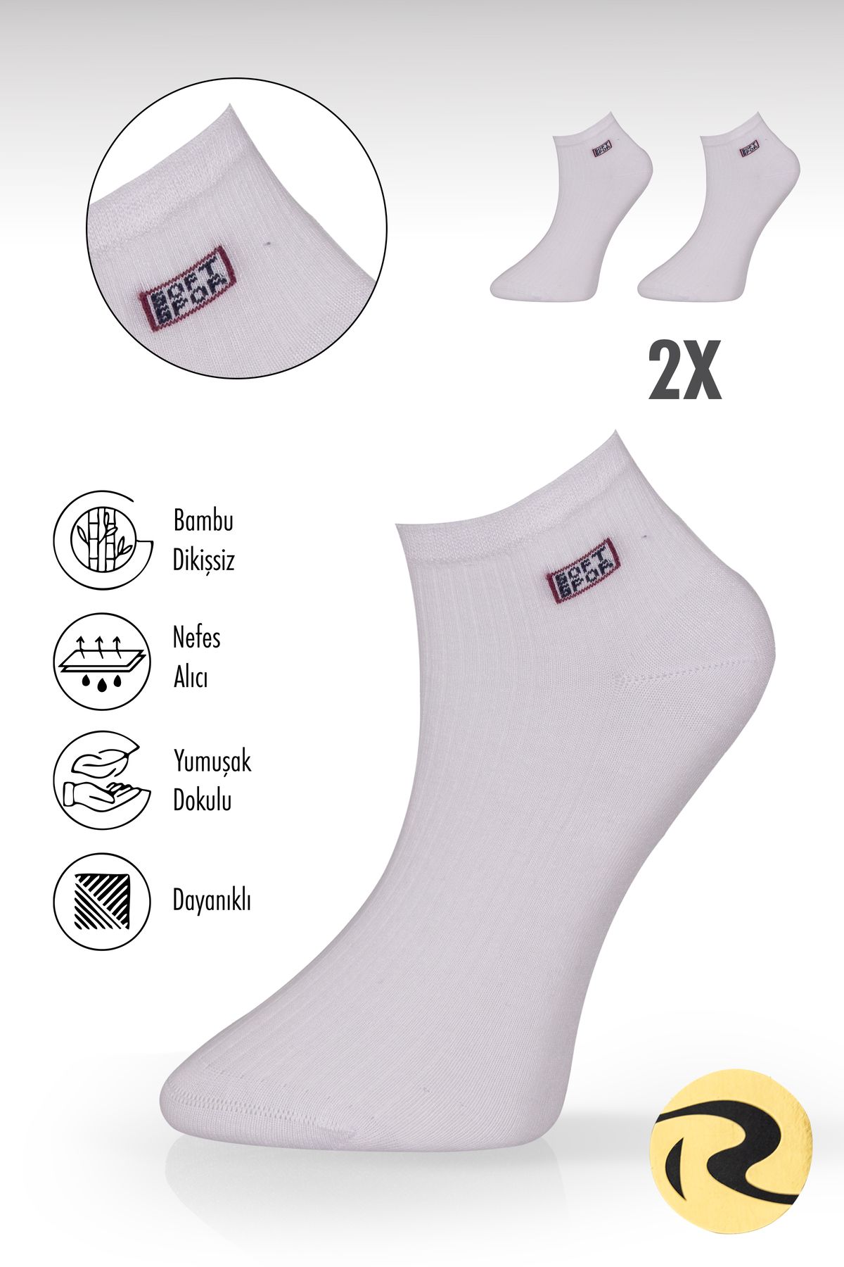 Roff Bambu Erkek Patik Düz Çorap Dikişsiz Premium 2'li