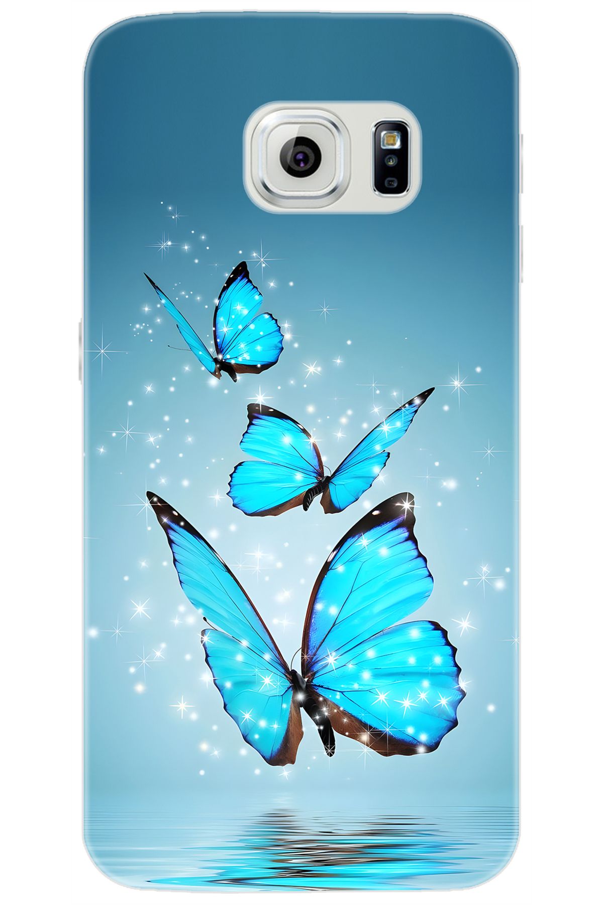 Ceppare Samsung Galaxy S6 (SM-G920F) Uyumlu Kılıf Desen Baskılı Silikon Mavi Kelebek STK:710 CP-1WrbNC6