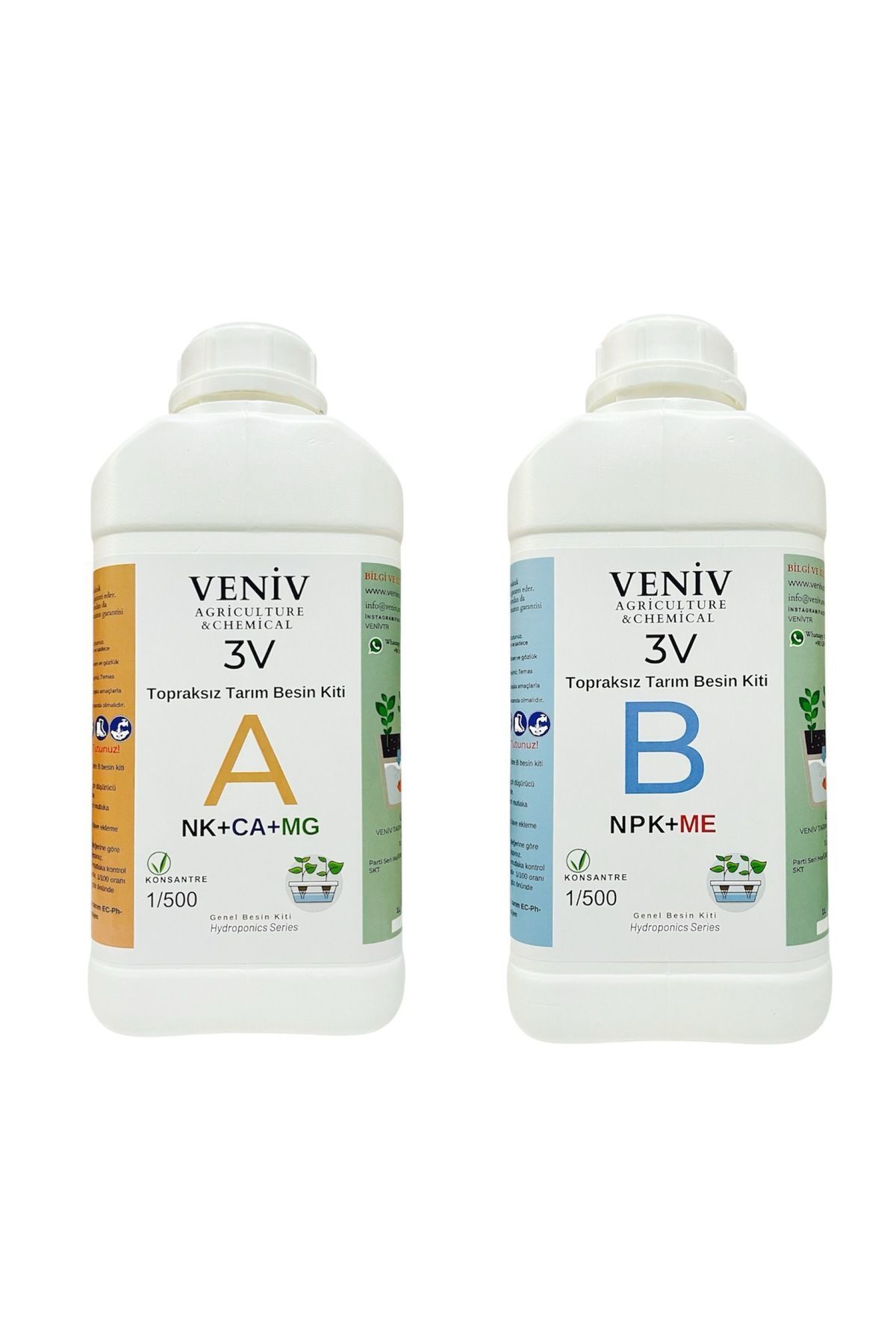 VENİV AGRİCULTURE 3v Topraksız Tarım Besin Seti-Hidroponik (A B) 10L - 500 Litre Konsantre