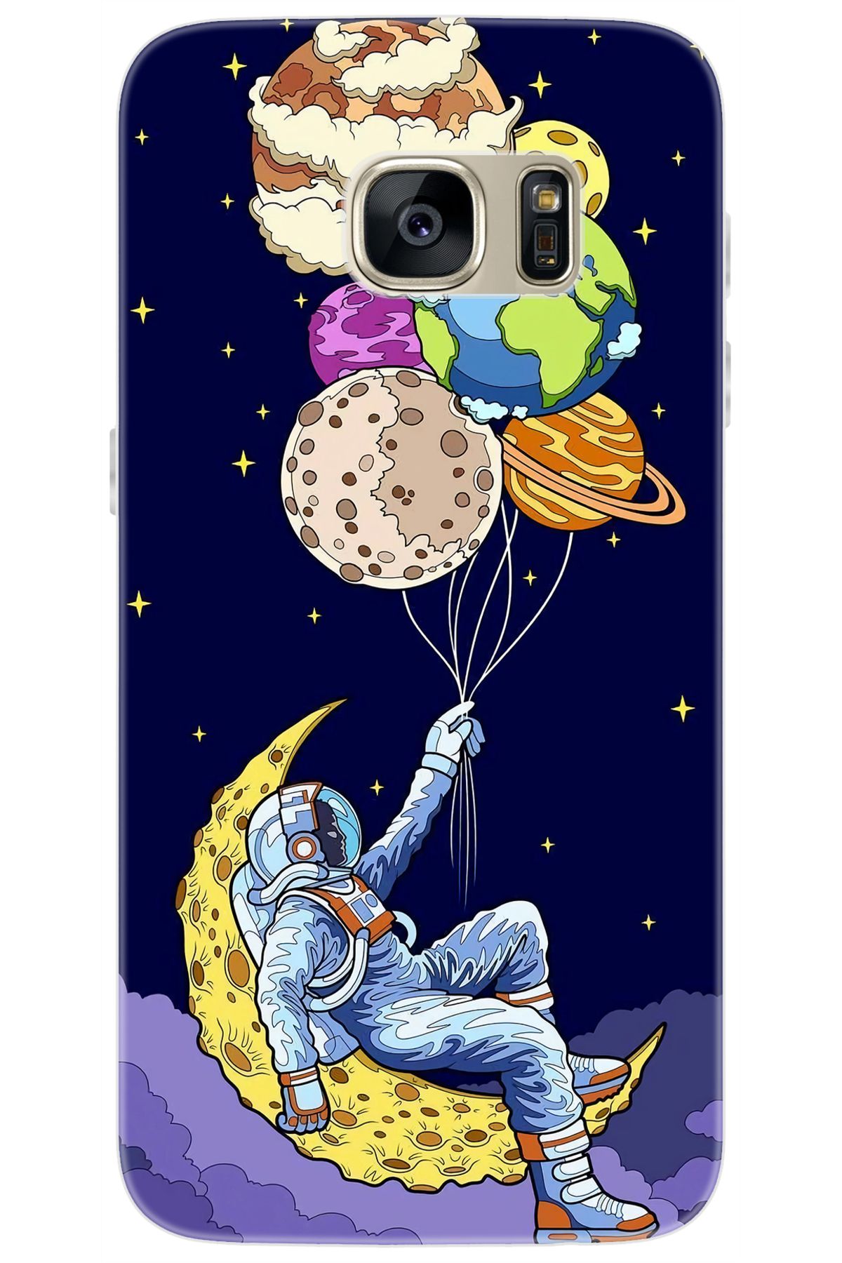 Ceppare Samsung Galaxy S7 (SM-G930F) Uyumlu Kılıf Desen Baskılı Silikon Astronot STK:729 CP-0ZzjVkN