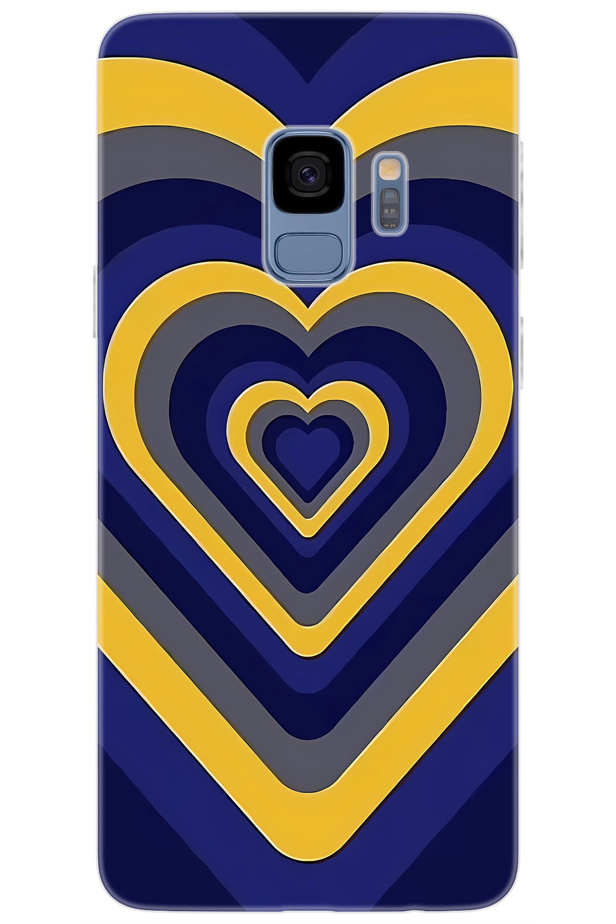 Ceppare Samsung Galaxy S9 (SM-G960F) Uyumlu Kılıf Desenli Silikon Sarı Lacivert Kalp STK:1003 CP-zGvHAfp