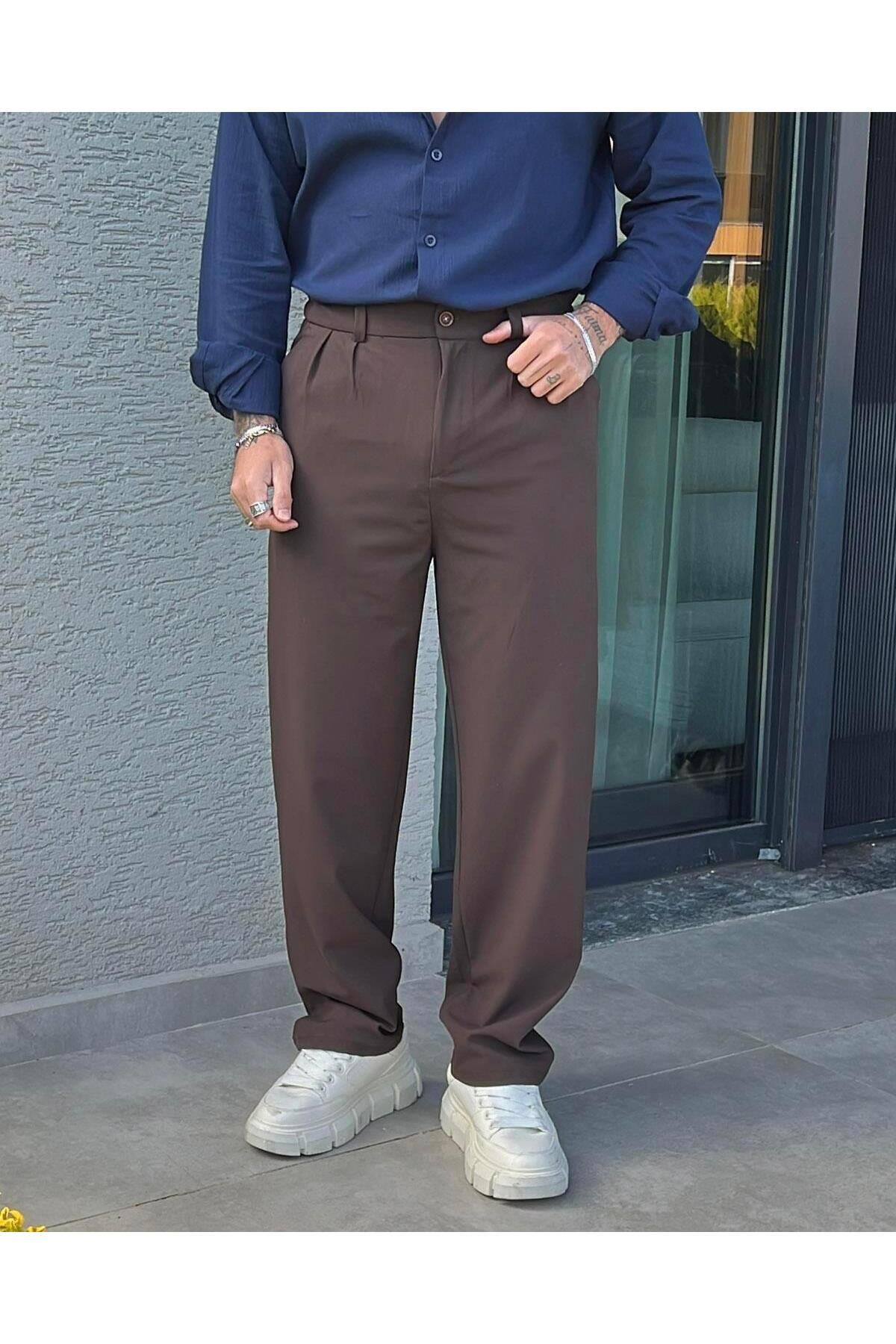 Elzem Klasik Basic Baggy Pantolon Kahve