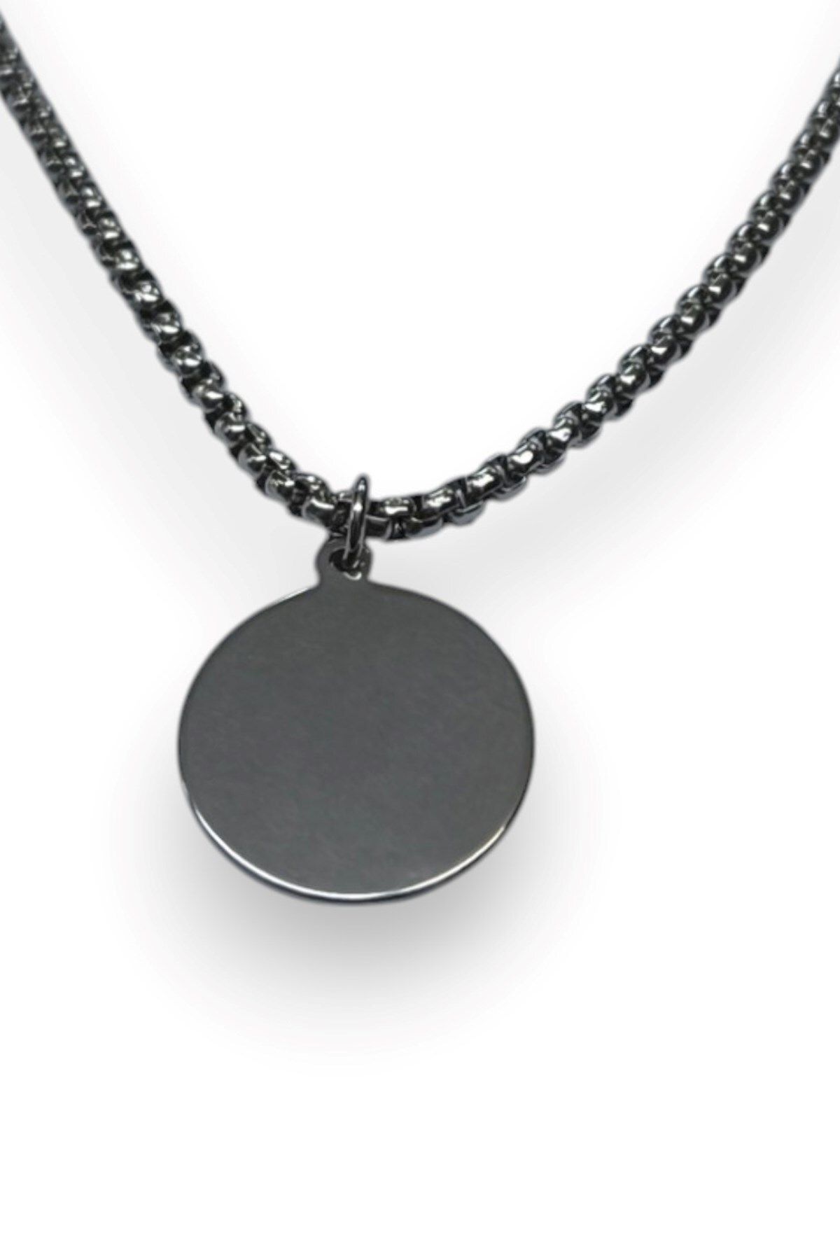 X-Lady Accessories Gümüş Renk Yuvarlak Plaka Model Unisex Arnavut Zincir Çelik Kolye - 3318