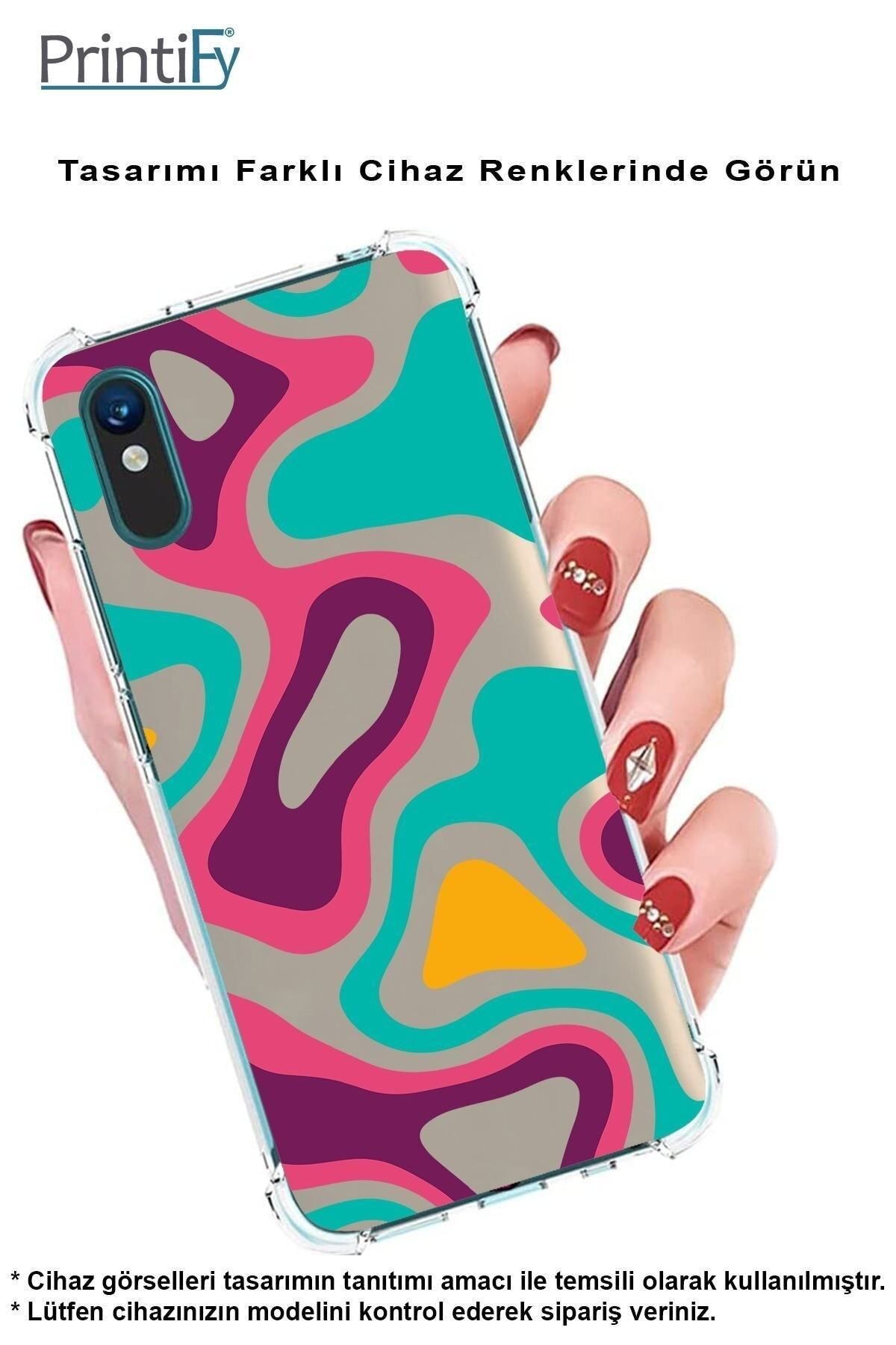 PrintiFy PrinriFy Samsung Galaxy A56 Uyumlu Renkli Desen 1 Baskılı Şeffaf Köşe Korumalı Antişok Kılıf