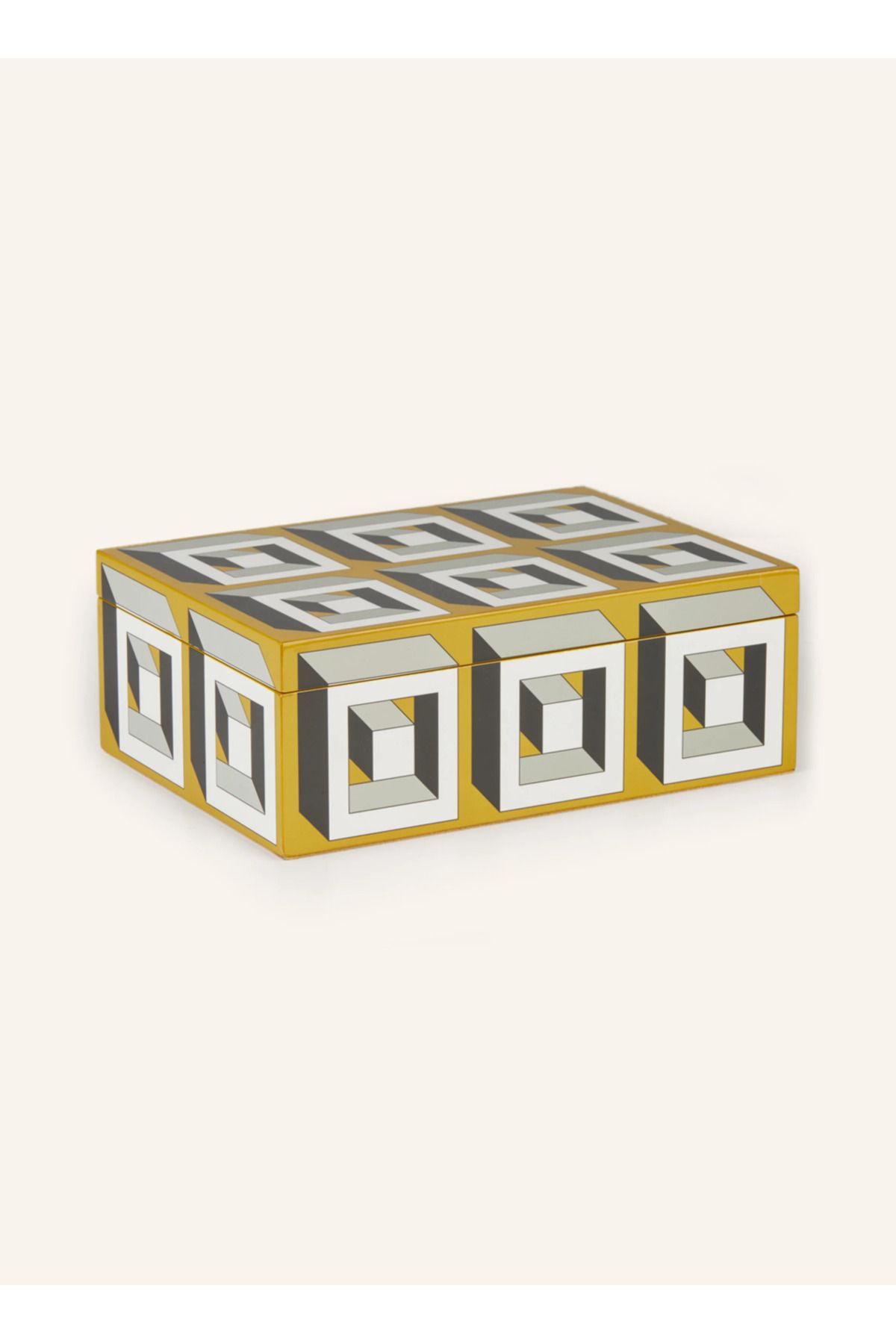 Jonathan Adler ARCADE Kutusu 23 cm, Parlak Lake, Geometrik Desenli, Kadife İç Kaplama
