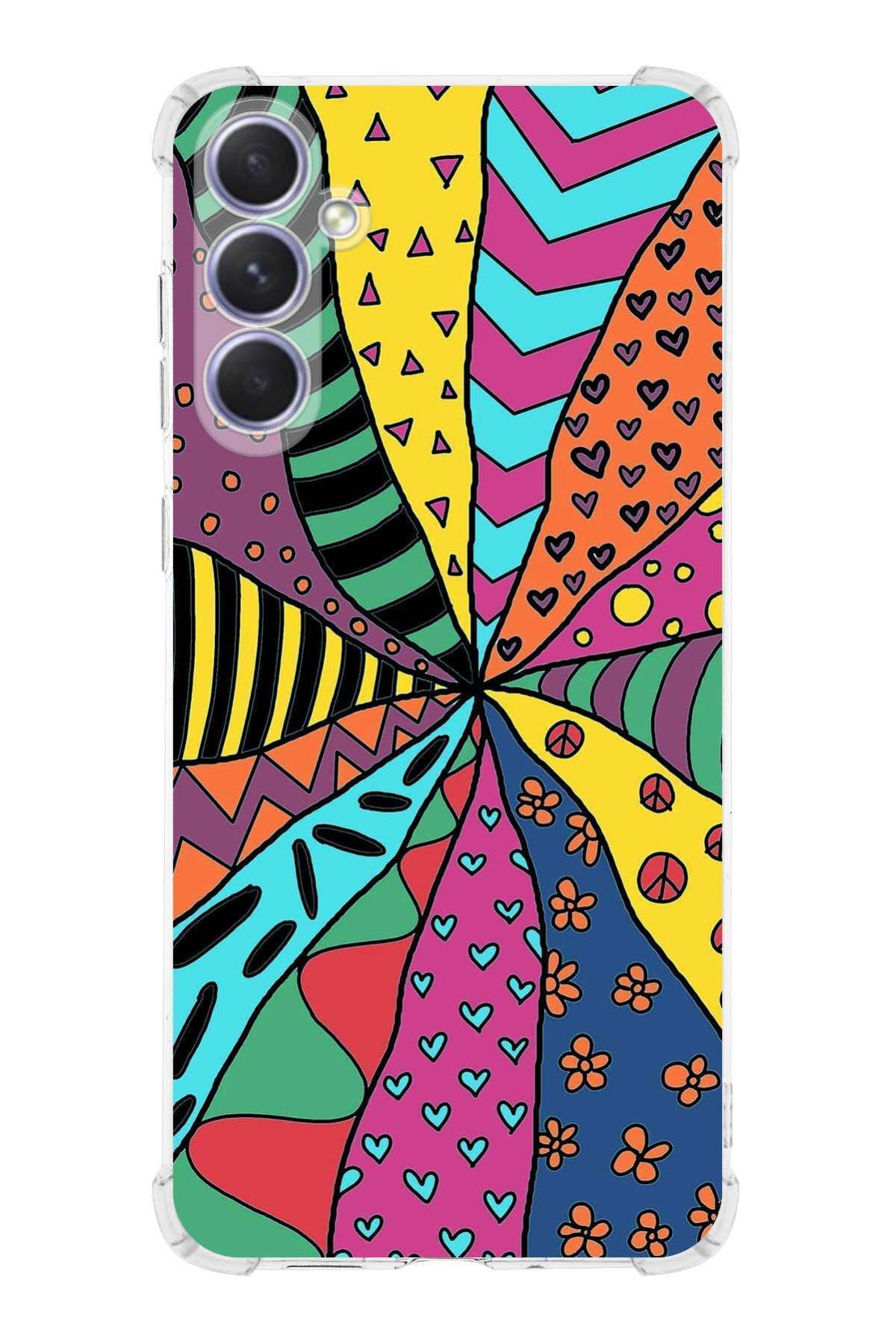 PrintiFy Samsung Galaxy A56 Uyumlu Retro Color 4 Baskılı Şeffaf Köşe Korumalı Antişok Kılıf