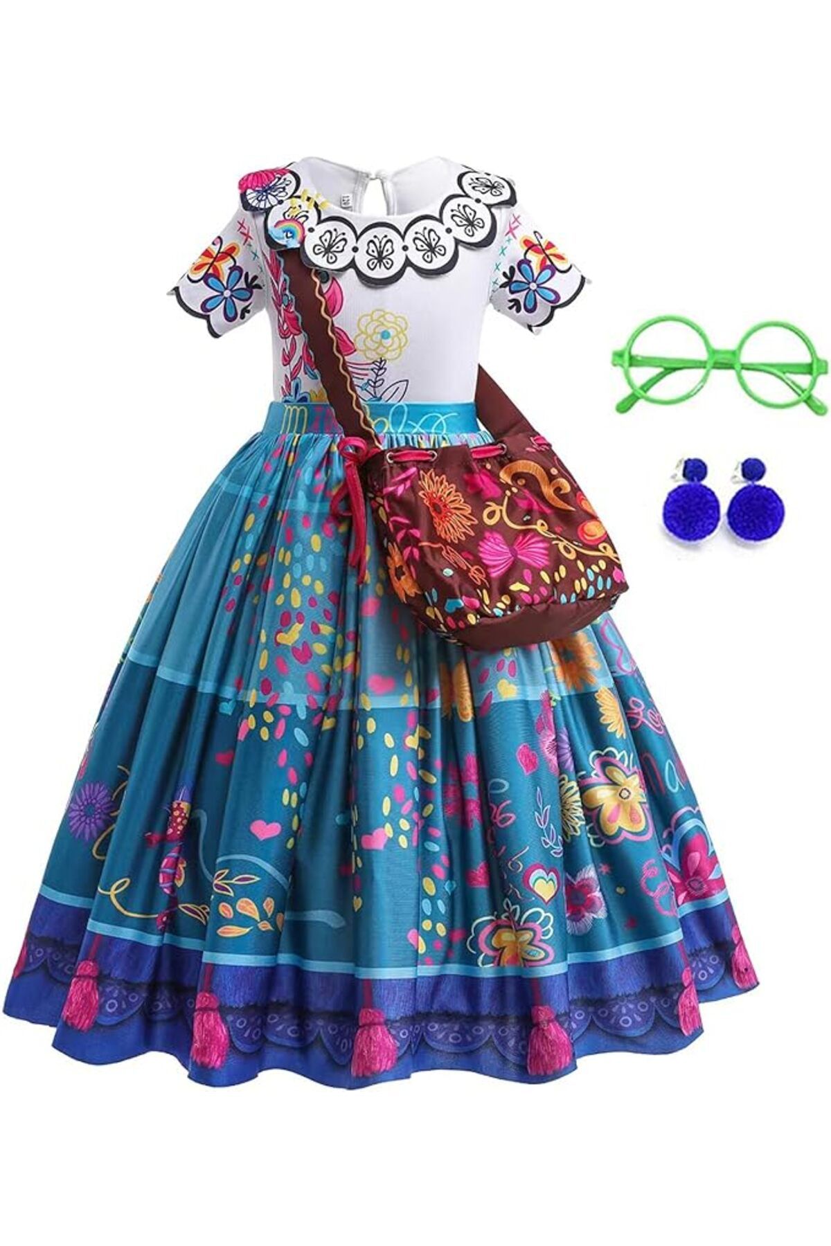 EvrikaUnity Rochie Mirabel Pentru Copii, Set Cu Cercei+ochelari Si Geanta, Evrikaunity , 3-4 Ani, 110 Cm, Alb - 110