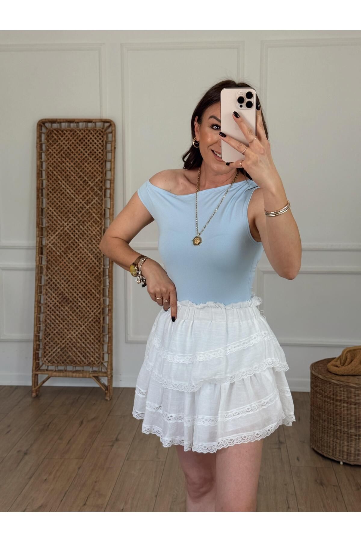 X-Young Kayık Yaka Kolsuz Tasarım Body MAVİ