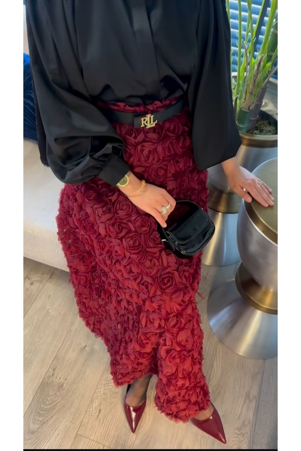 MissPul Bordo Kadın Güllü Uzun Etek