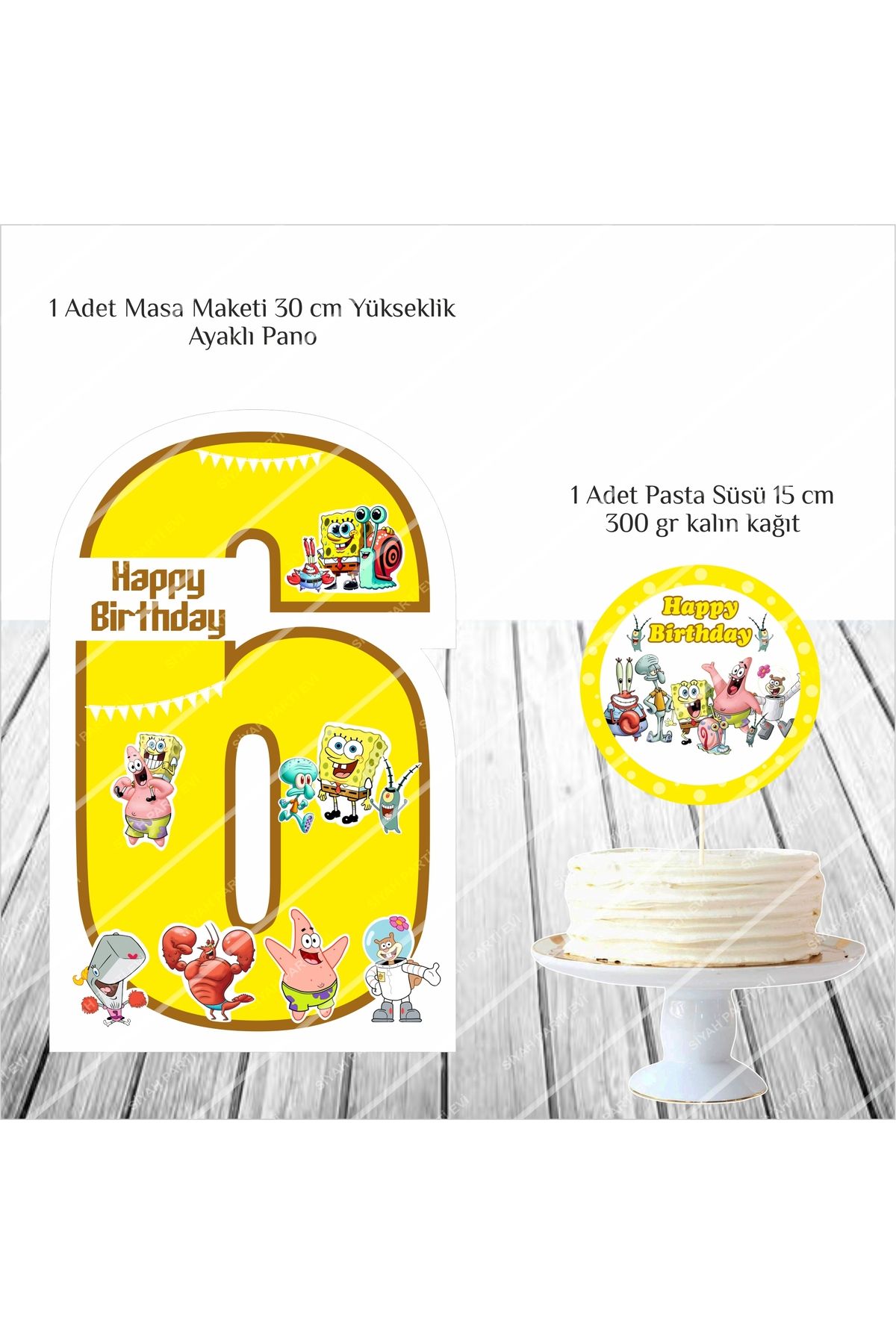 SİYAH PARTİ EVİ Sünger Bob 6 Yaş Doğum Günü Masa Maketi / Pasta Süsü