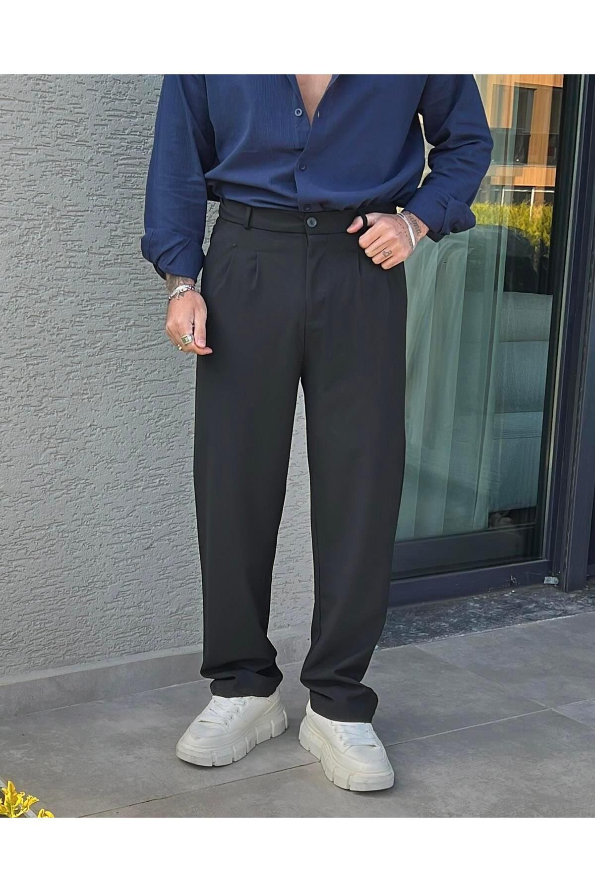 Elzem Klasik Basic Baggy Pantolon Siyah