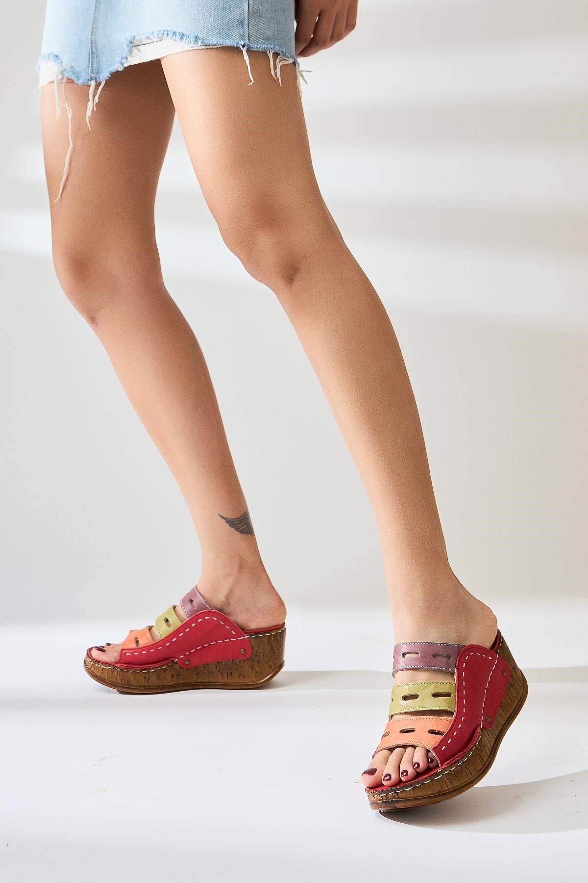 Limoya-Women's Red Orange Laser Cut Women's Slippers 3
