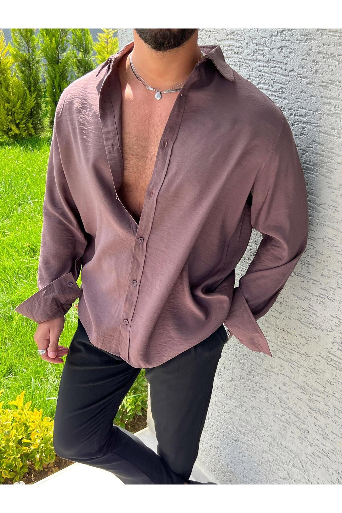Elzem Basic Oversize Gömlek Kahve