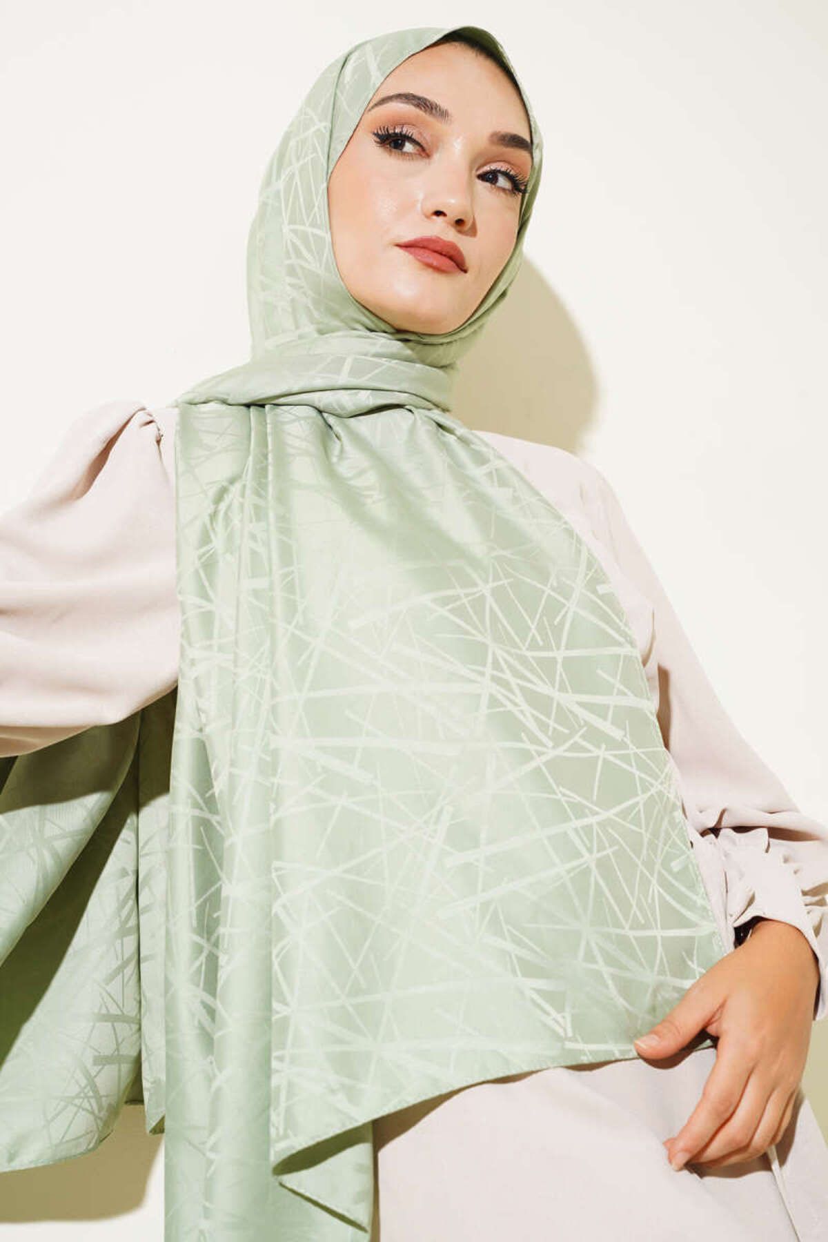Tugchic Bags Geometrik Çizgi Jakar Mint Şal / Eşarp