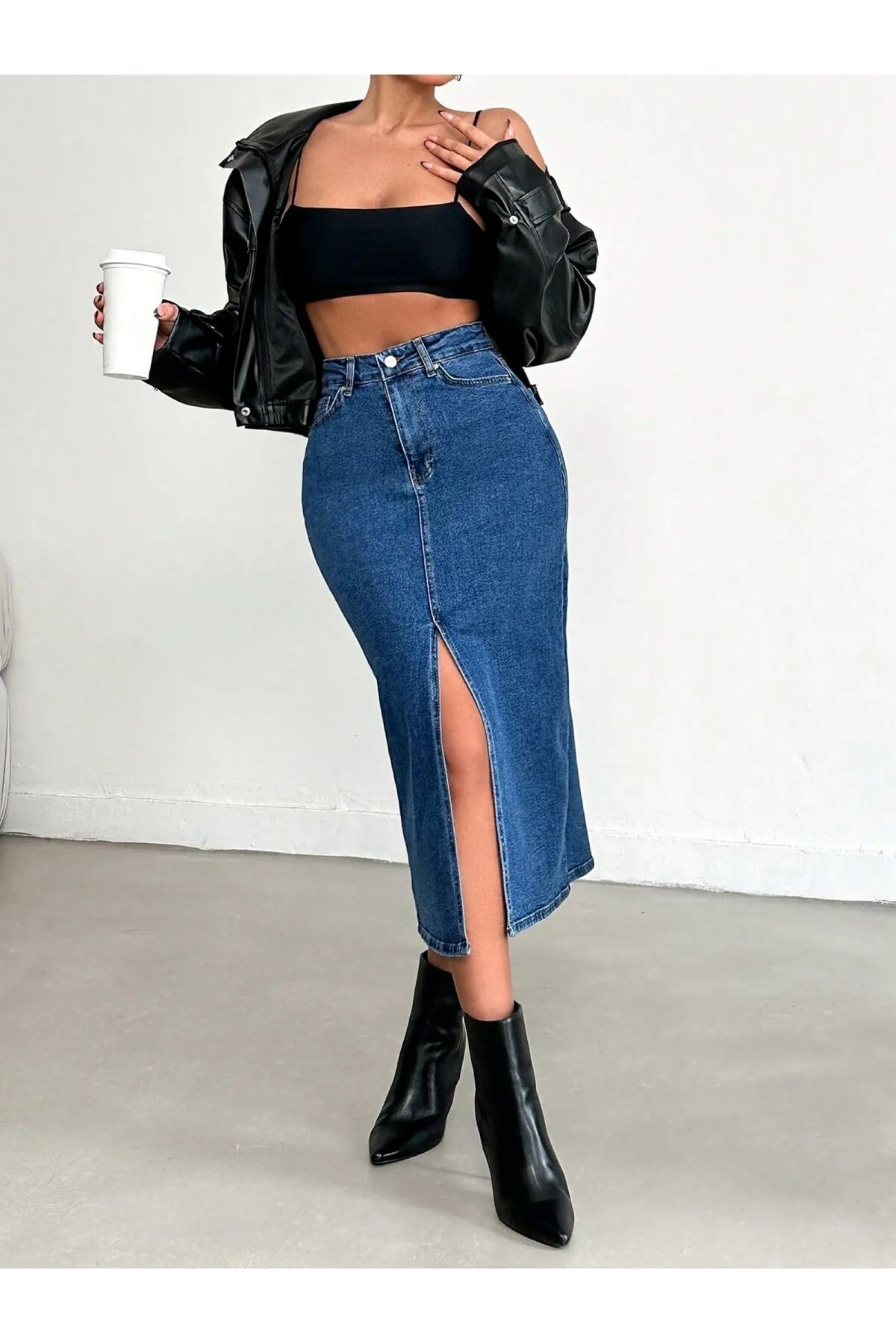 BİRDALİFE WEAR Mavi Etek Yırtmaçlı Kot YÜKSEK BEL