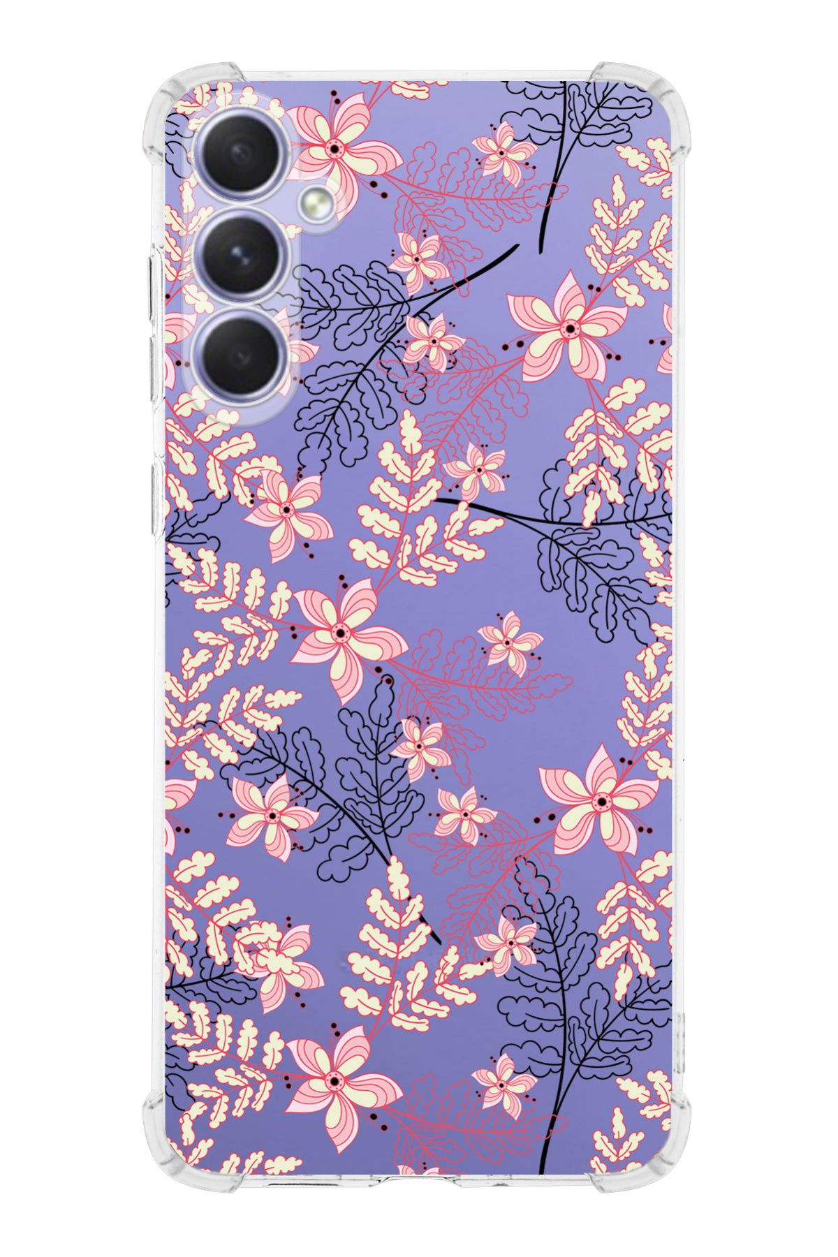 PrintiFy PrinriFy Samsung Galaxy A56 Uyumlu Floral Kırmızı Baskılı Şeffaf Köşe Korumalı Antişok Kılıf
