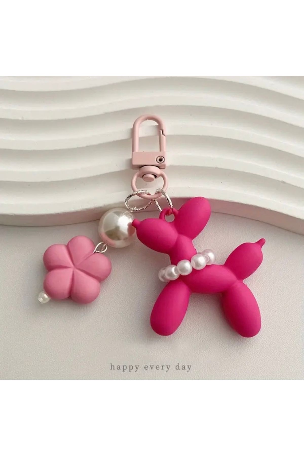 Accessories Vanilla Avenue Koyu Pembe İncili Parlak Balon Köpek Kalp Detaylı Zarif Kadın Anahtarlık Aksesuar