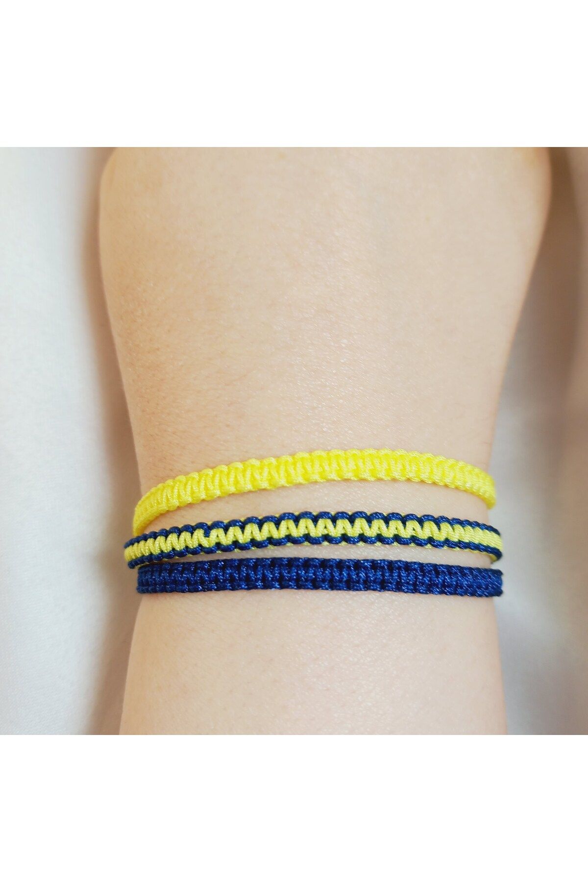 Crystal Atelier Unisex Sarı Lacivert 3’lü Örgü Makrome Taraftar Bileklik Seti-Taraftar Bileklik-Fenerbahçe Bileklik