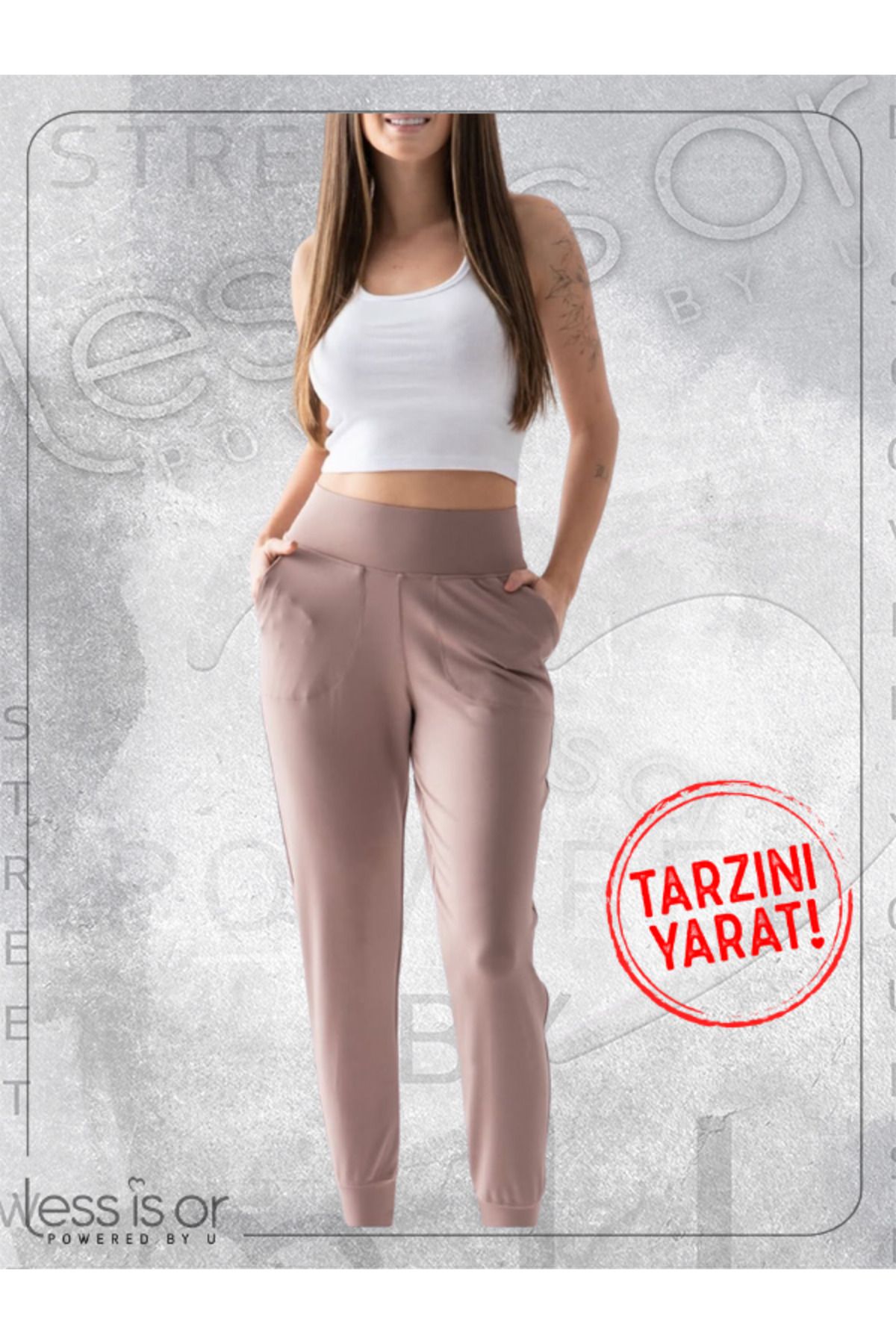 less is or Kadın Sütlü Kahverengi Jogger Cepli Pantolon