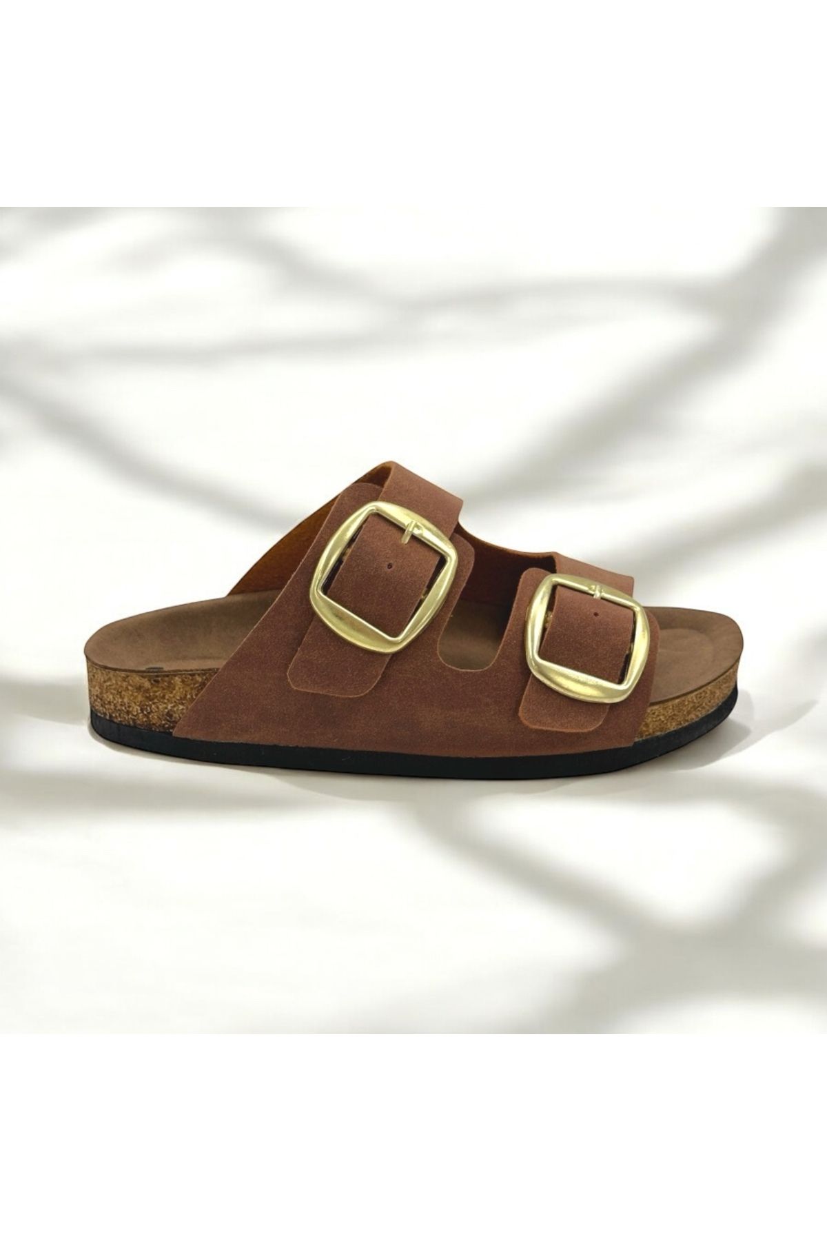 ELAIA SHOES LUNA Kadın Çift Tokalı Rahat Anatomik Günlük Terlik Taba