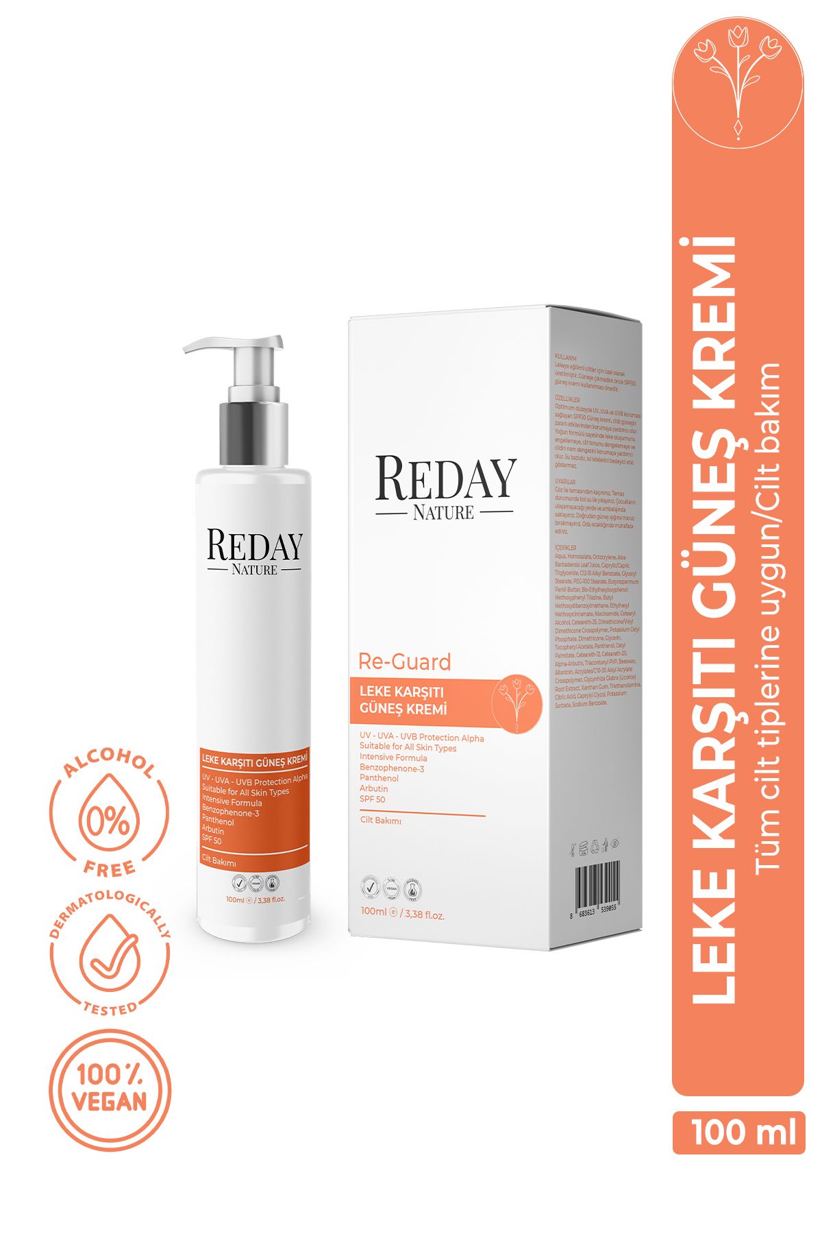 Reday Nature Leke Karşıtı Güneş Kremi 100 ml - Spf 50 Koruma Ve Renk Eşitleyici Güneş Bakımı
