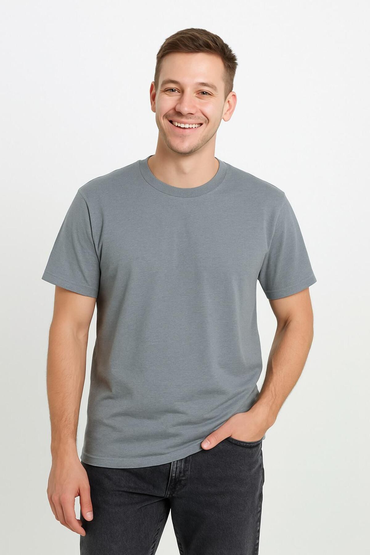 VORİAS ERKEK GRİ COMFORT FİT İNCE PAMUK TSHIRT