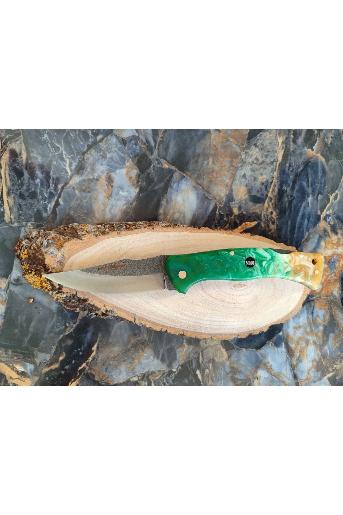 empressnaturalstone Parmak Tutmalı N690 Çakı epoksi kabze hediyelik kolleksiyonluk