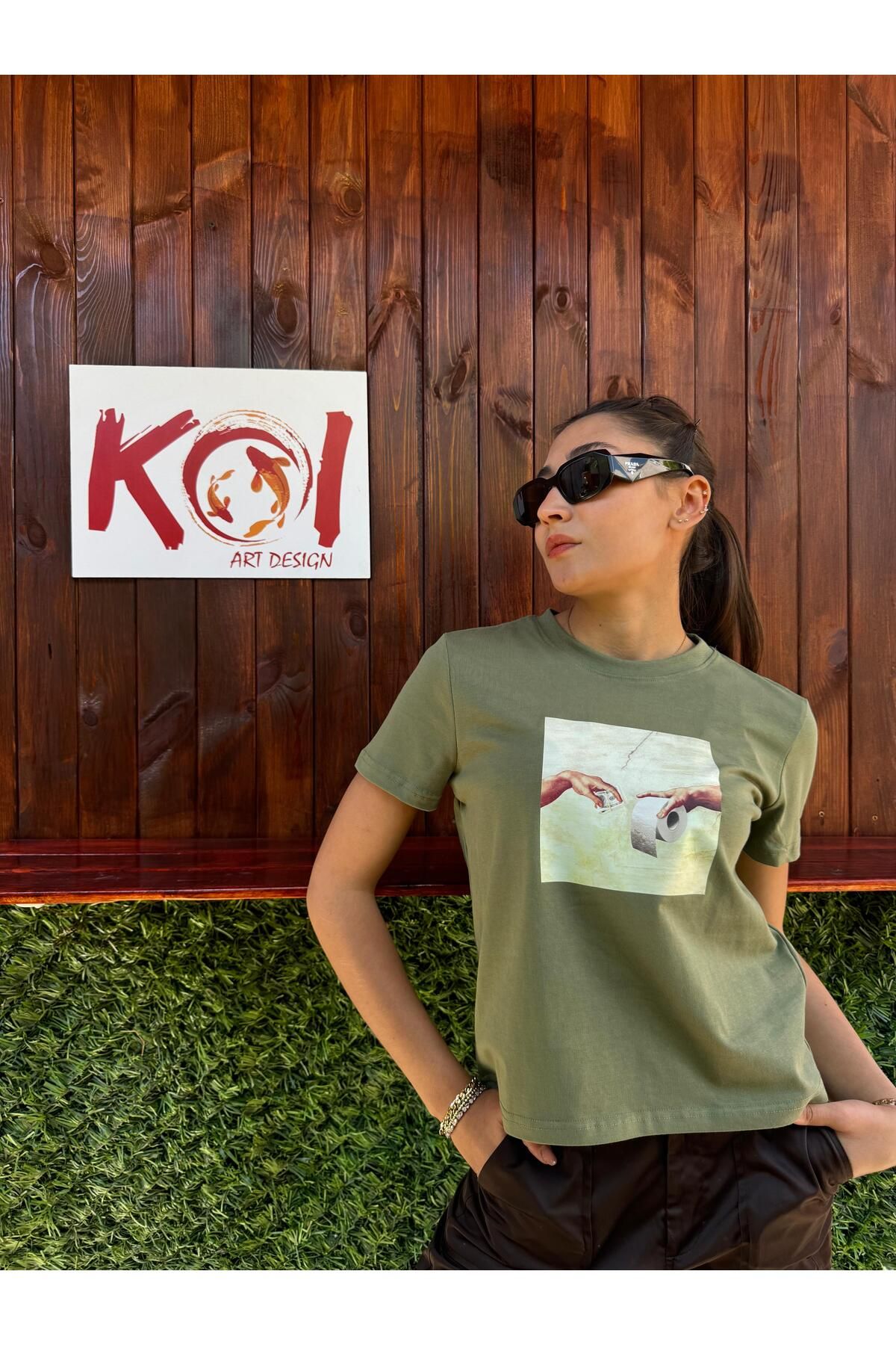 Butik WC Dollar / Kadın Haki Renk T-Shirt