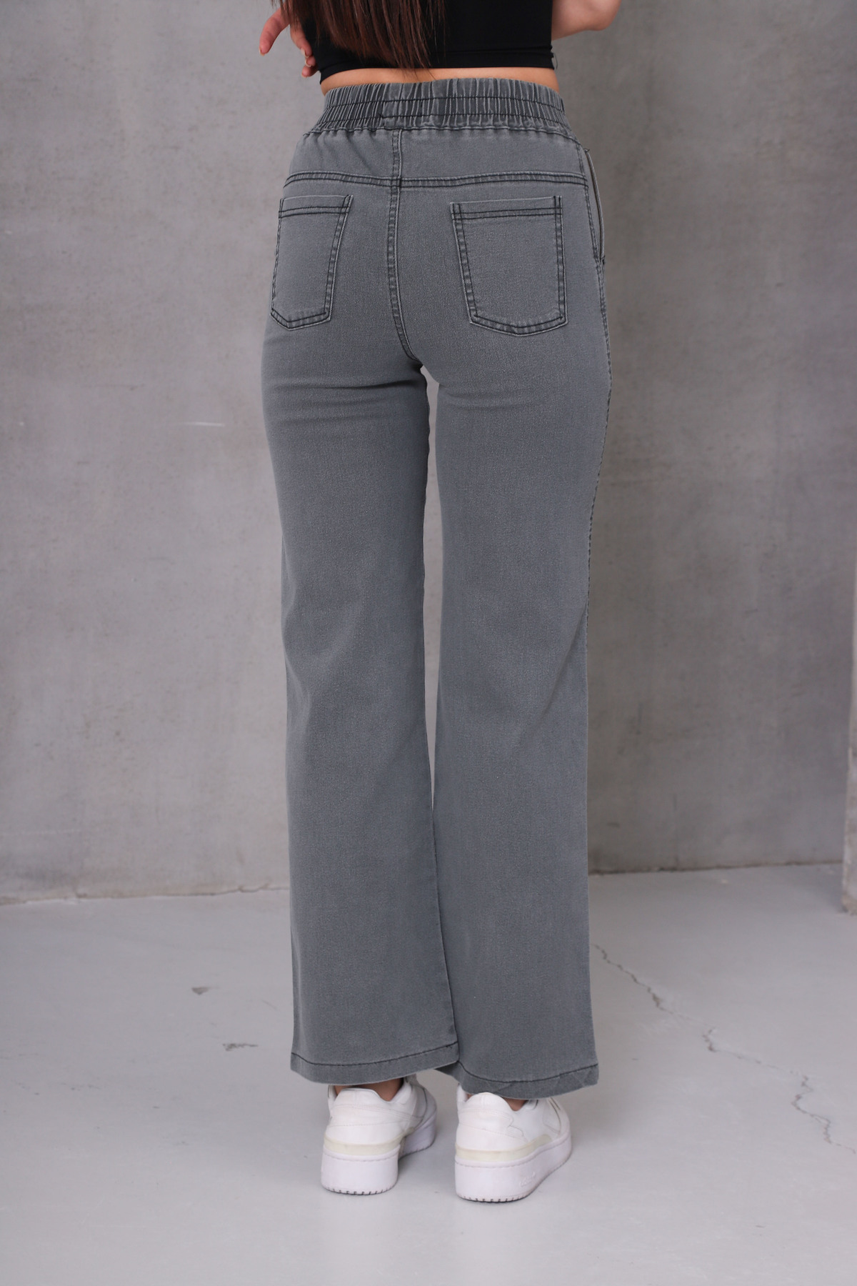 GÜLİZİM BUTİK  Gülizim Butik Gri Kadın Beli Lastikli Yüksek Bel Likralı Büyük-küçük Beden Jeans - Görsel 6