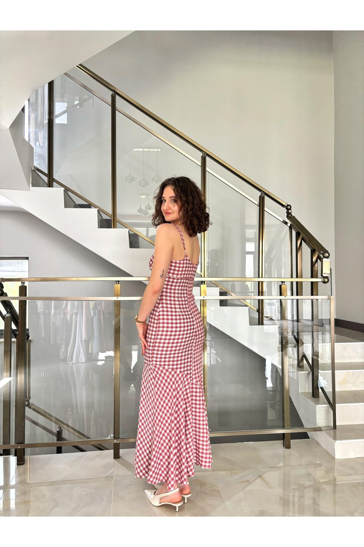 プ*読様 ANDMARY bell checked dress ベージュ ANDMARY bell checked