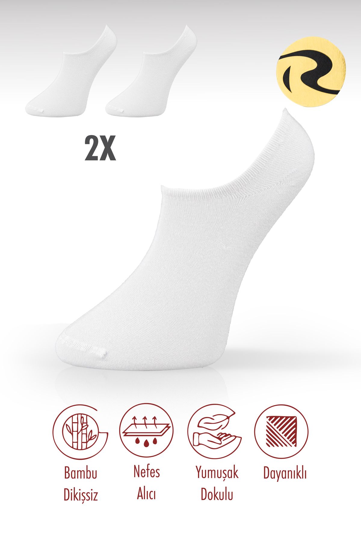 Roff Bambu Sneaker Kadın Çorap Dikişsiz Görünmez Bilekte Spor Çorap Premium 2'li