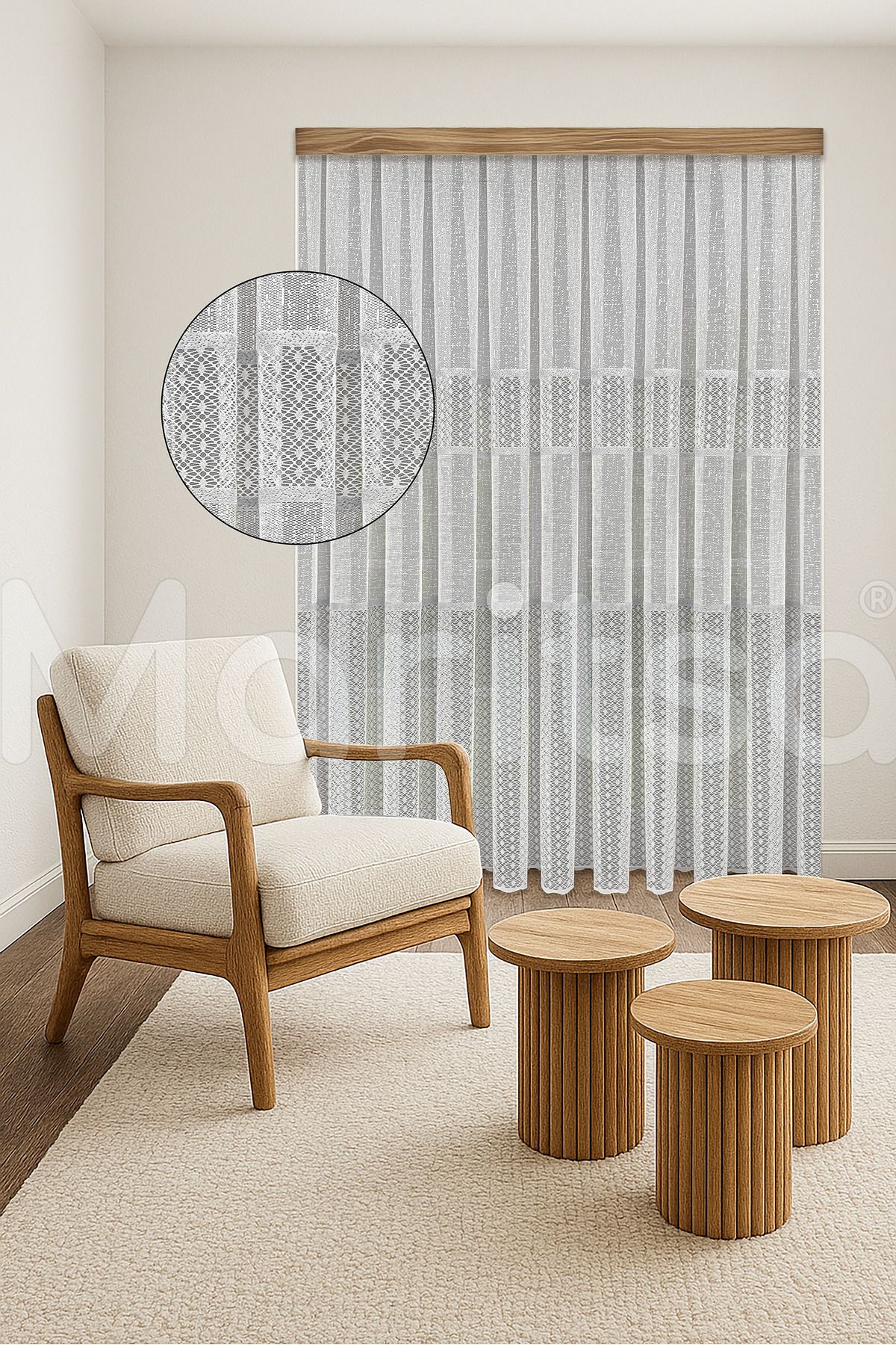 MARİTSA Tül Perde - Örme Serisi Modern Klasik Dantel Detaylı Elmas Desen Beyaz Sık Pile(1x3) Curtain