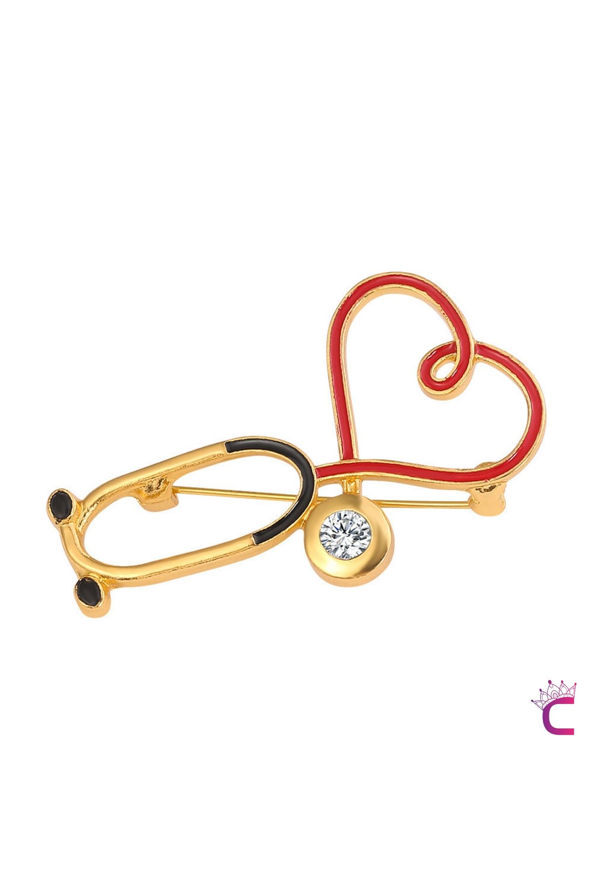 Cinderella Siyah Kırmızı Steteskop Broş - Hediyelik Doktor Hemşire Sağlıkçı İş Hediyesi Yaka İğnesi Rozeti