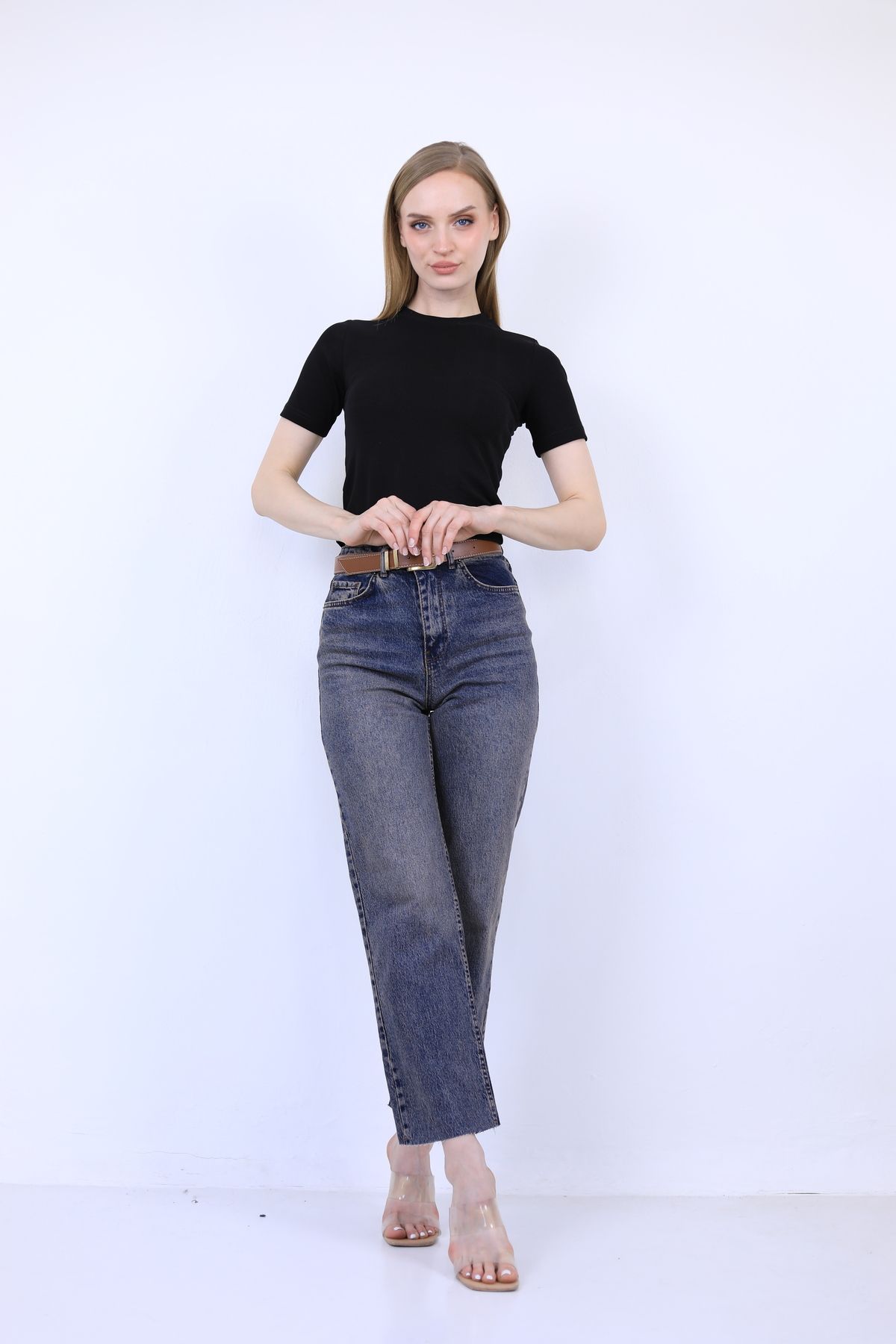modaparis outlet kısakol pamuklu crop t-shirt siyah
