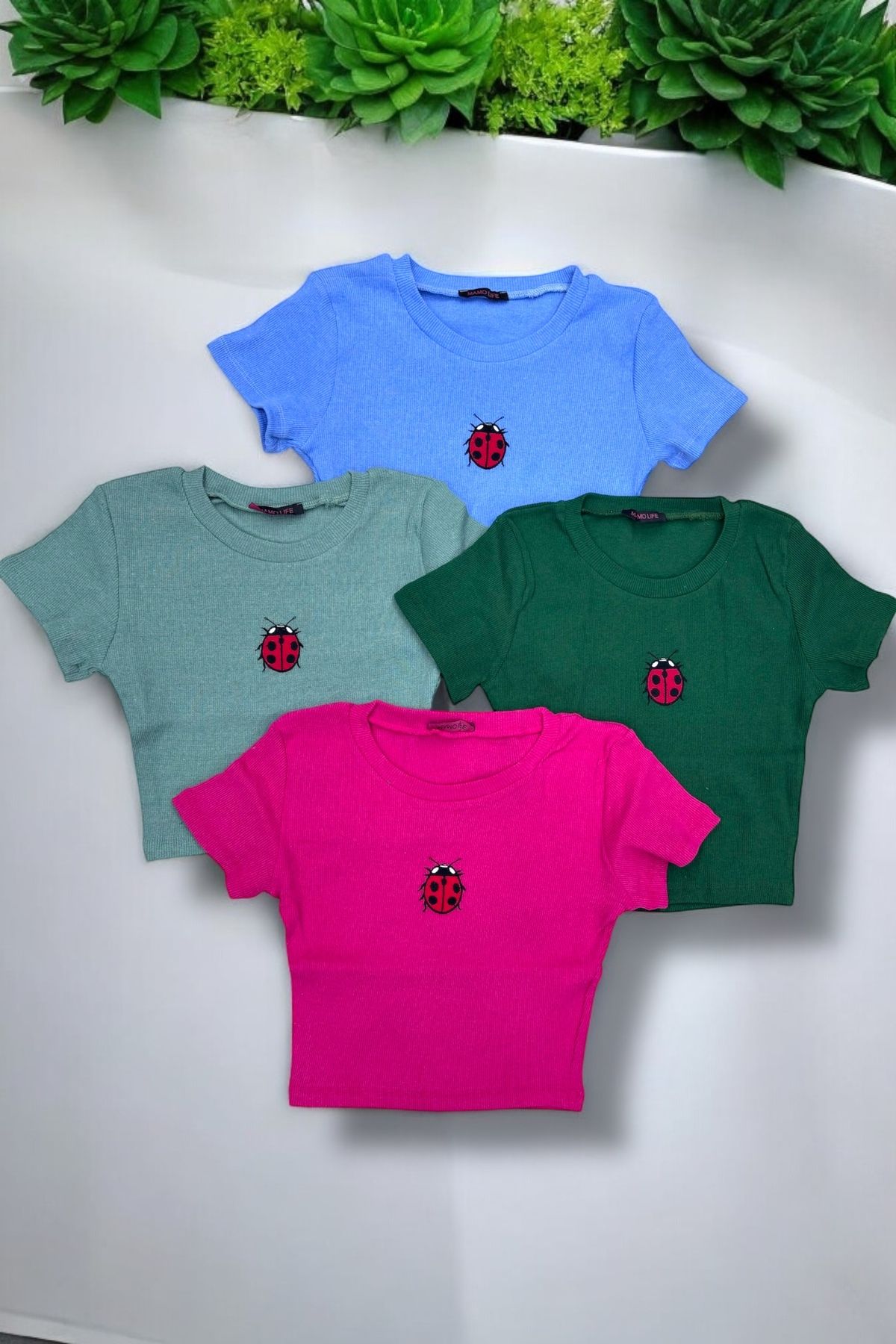 SmoothStride Uğur Böceği Baskılı 4 Adet Crop Top
