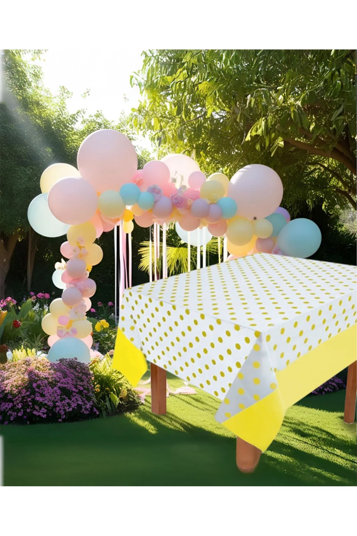 Kikajoy Sarı Puantiyeli Plastik Masa Örtüsü – 137x182 cm