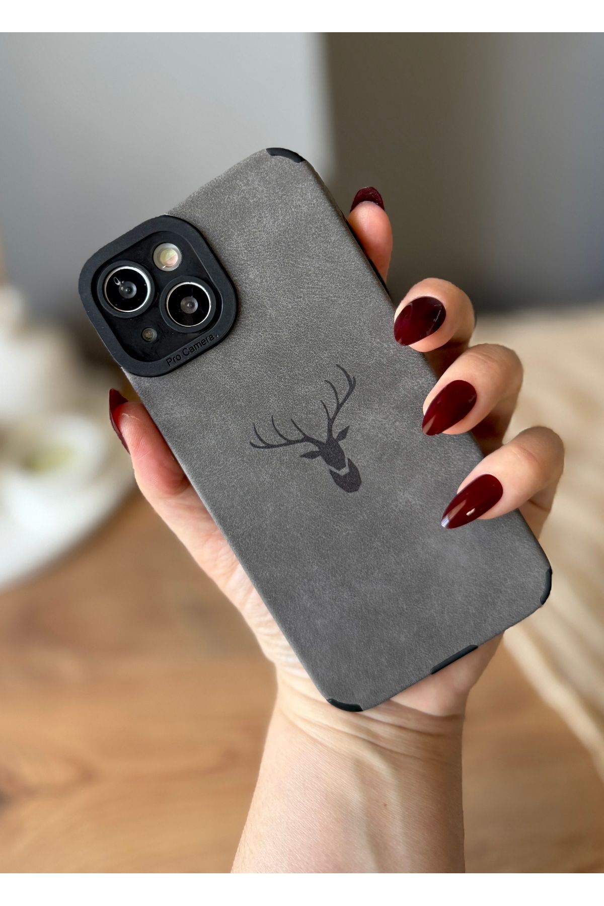 MirazTasarim IPHONE 13 SİYAH/GRİ DERİ DOKULU KILIF