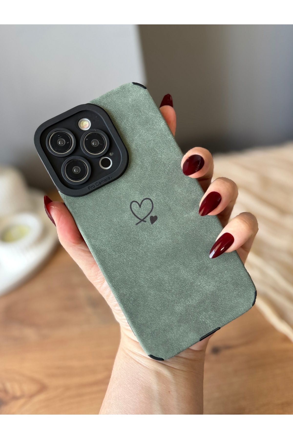 MirazTasarim IPHONE 14 PROMAX HAKİ YEŞİL/SİYAH DERİ DOKULU KILIF
