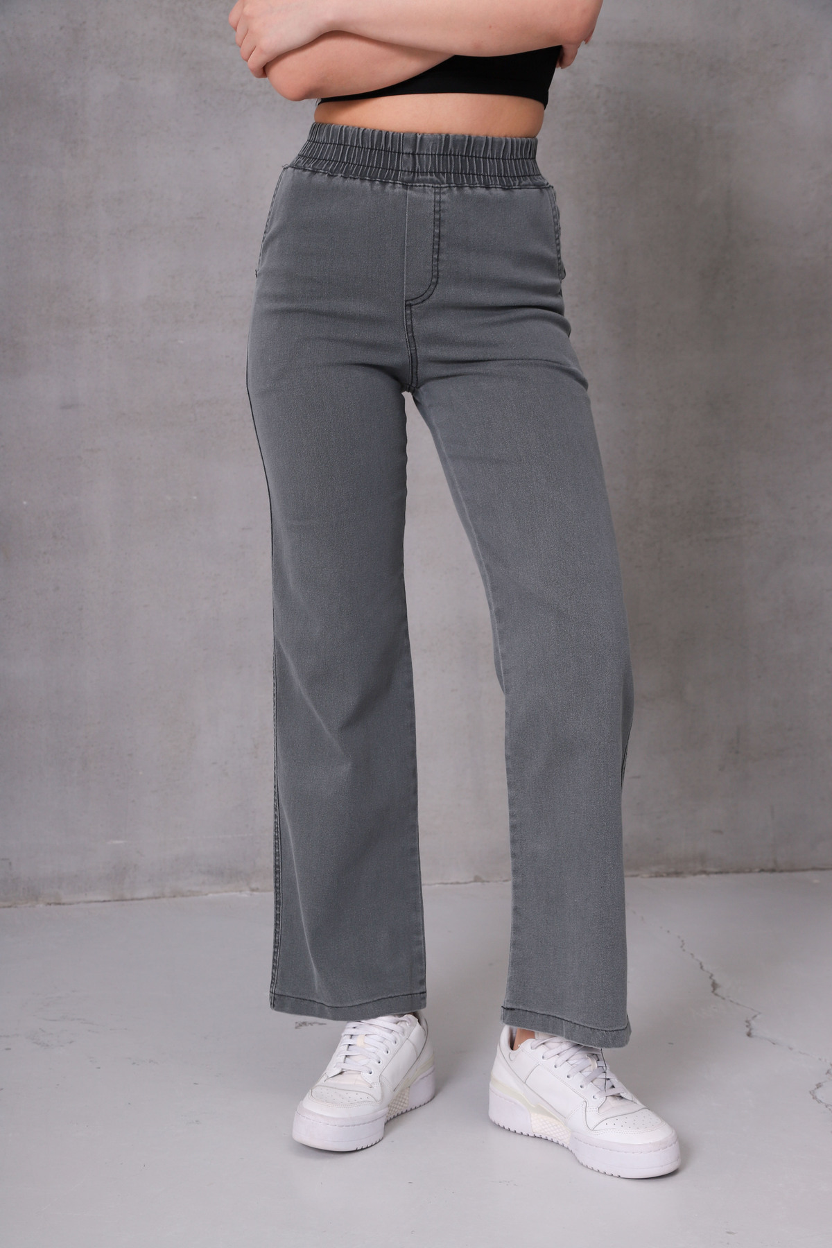 GÜLİZİM BUTİK  Gülizim Butik Gri Kadın Beli Lastikli Yüksek Bel Likralı Büyük-küçük Beden Jeans - Görsel 7