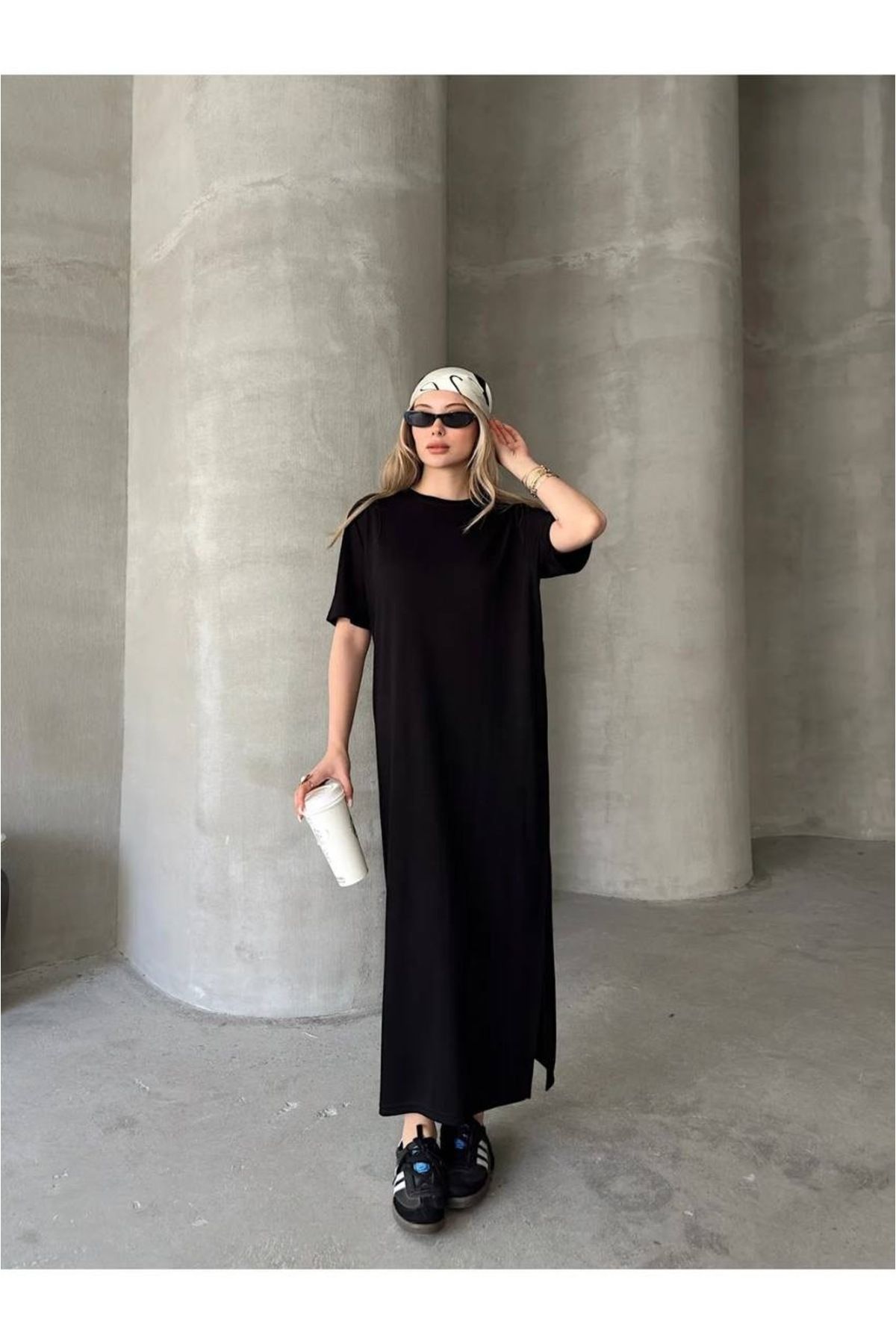 Kurtayfashion Kadın modal kumaş yanı yırtmaçlı dökümlü elbise