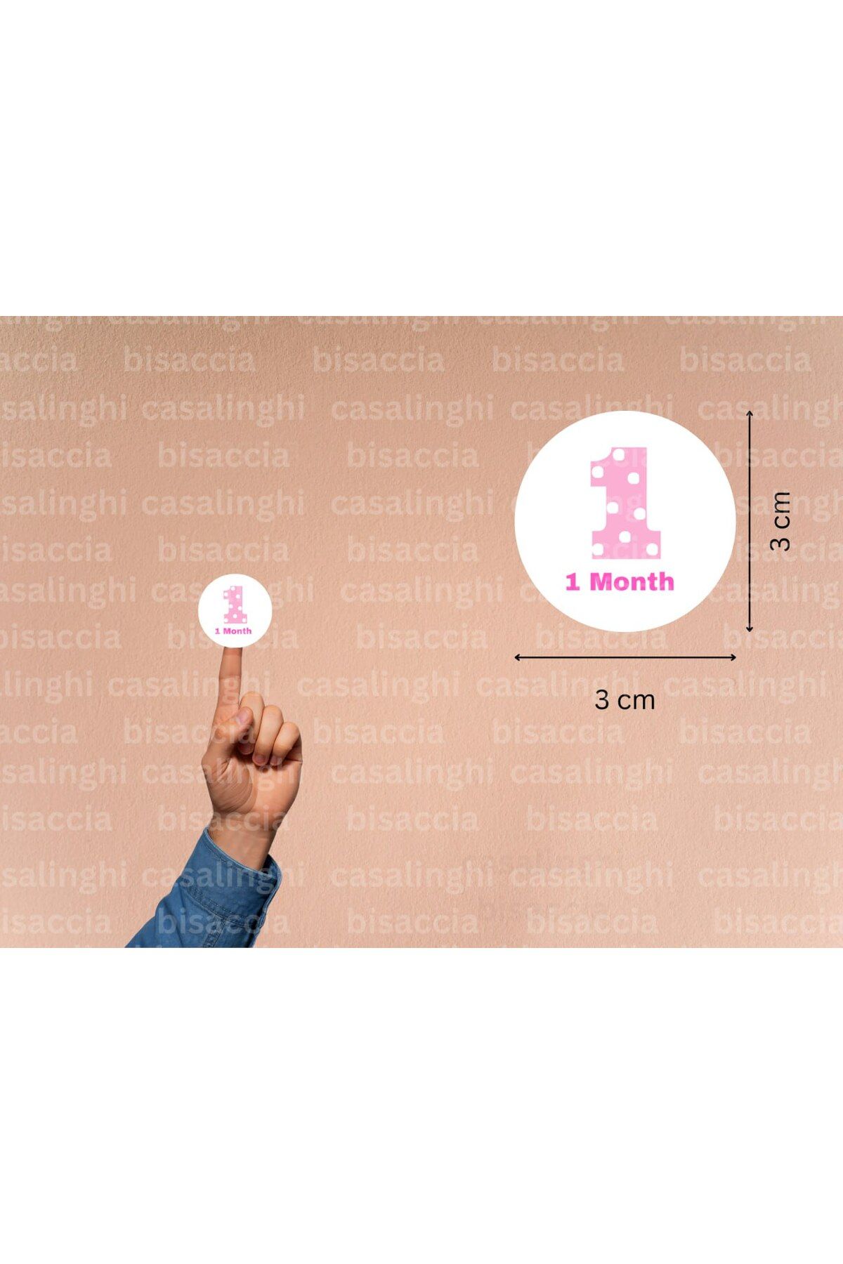 CASALINGHI 3 Cm (95 Adet) Pembe 1 Month Etiketi Puanlı Bir Aylık Yuvarlak Mat Çıkartma Bebek Cute Round Sticker