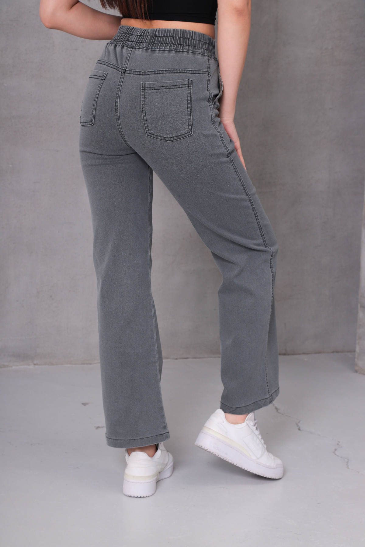 GÜLİZİM BUTİK  Gülizim Butik Gri Kadın Beli Lastikli Yüksek Bel Likralı Büyük-küçük Beden Jeans - Görsel 5