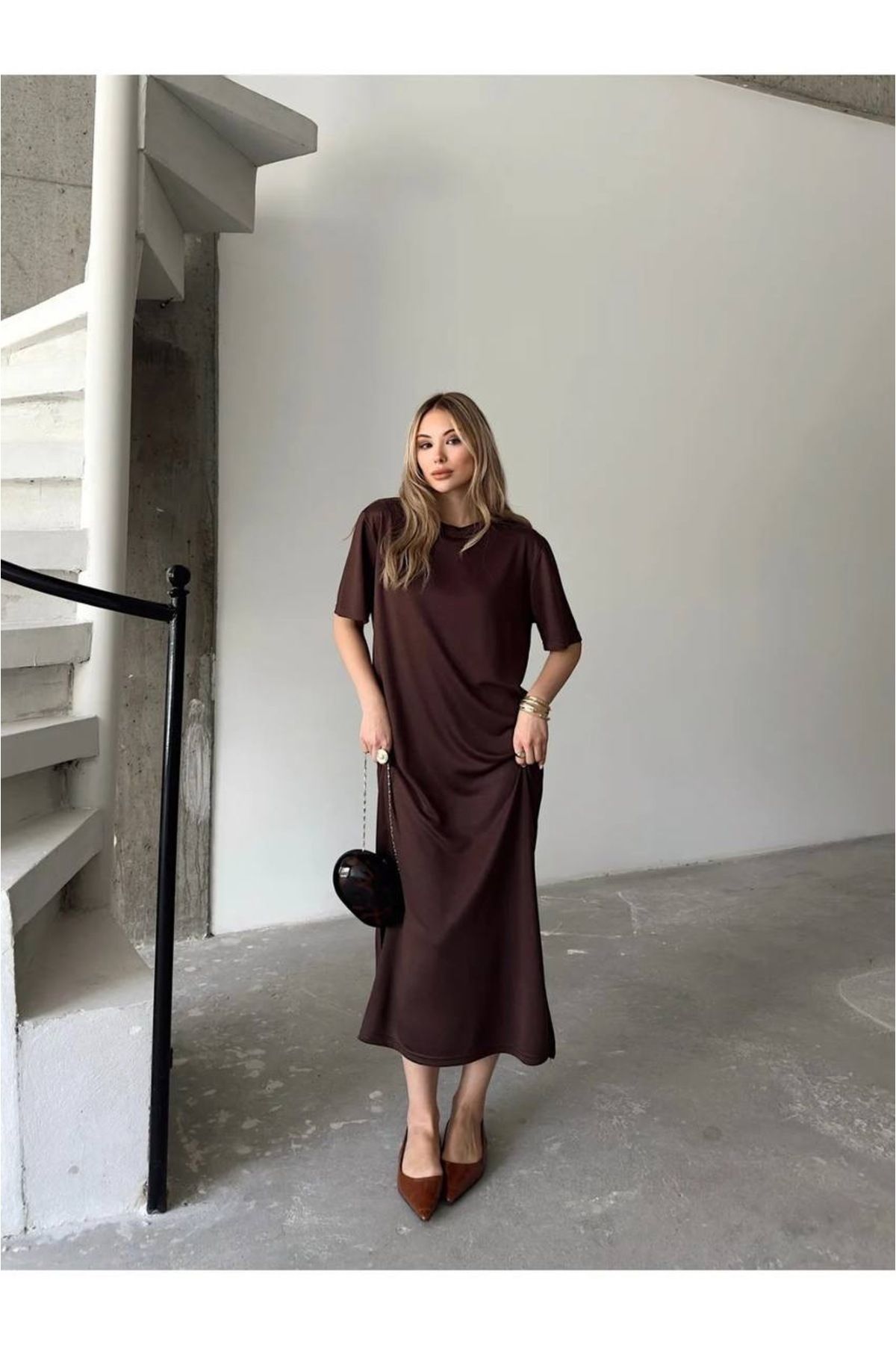 Kurtayfashion Kadın modal kumaş yanı yırtmaçlı dökümlü elbise