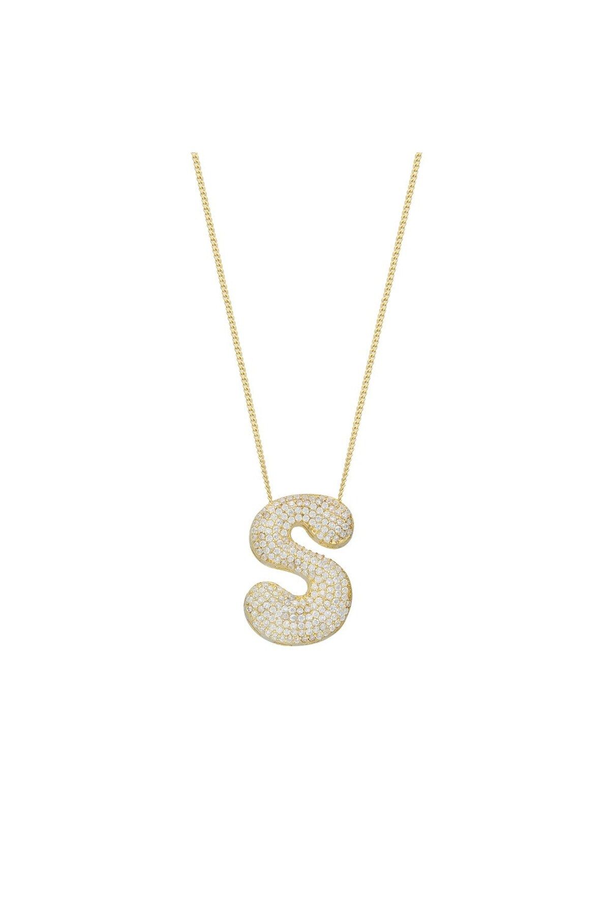 beonejewelry TAŞLI BÜYÜK ASİMETRİK HARF KOLYE | 925 GÜMÜŞ