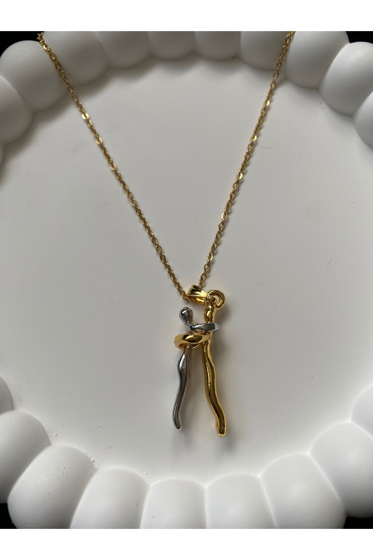 asem jewelry SARILAN ÇİFT ÇİFT FİGÜRLÜ ÇELİK KOLYE