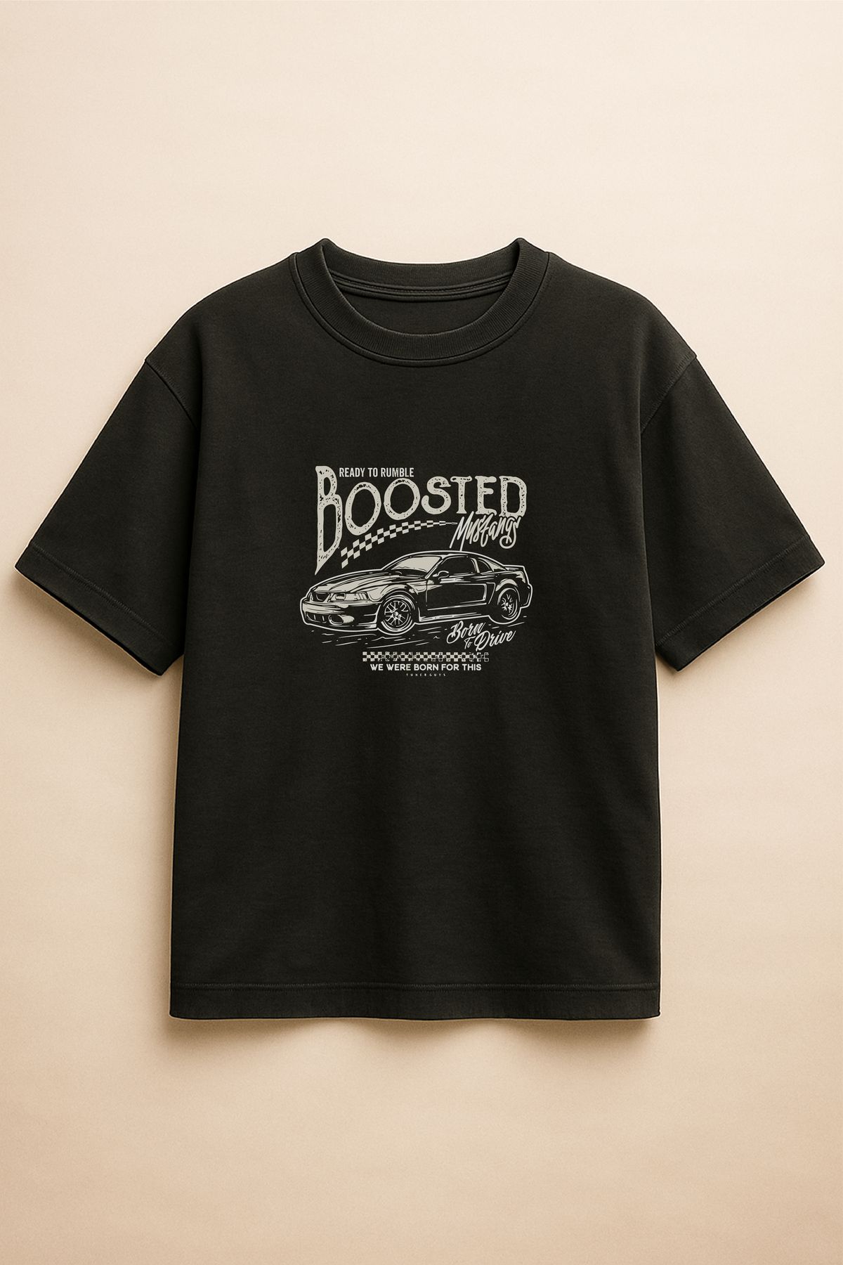 Altair Tr Siyah Renk Oversize Boosted Mustang Amerikan Araba Baskılı Unisex Tişört T-Shirt